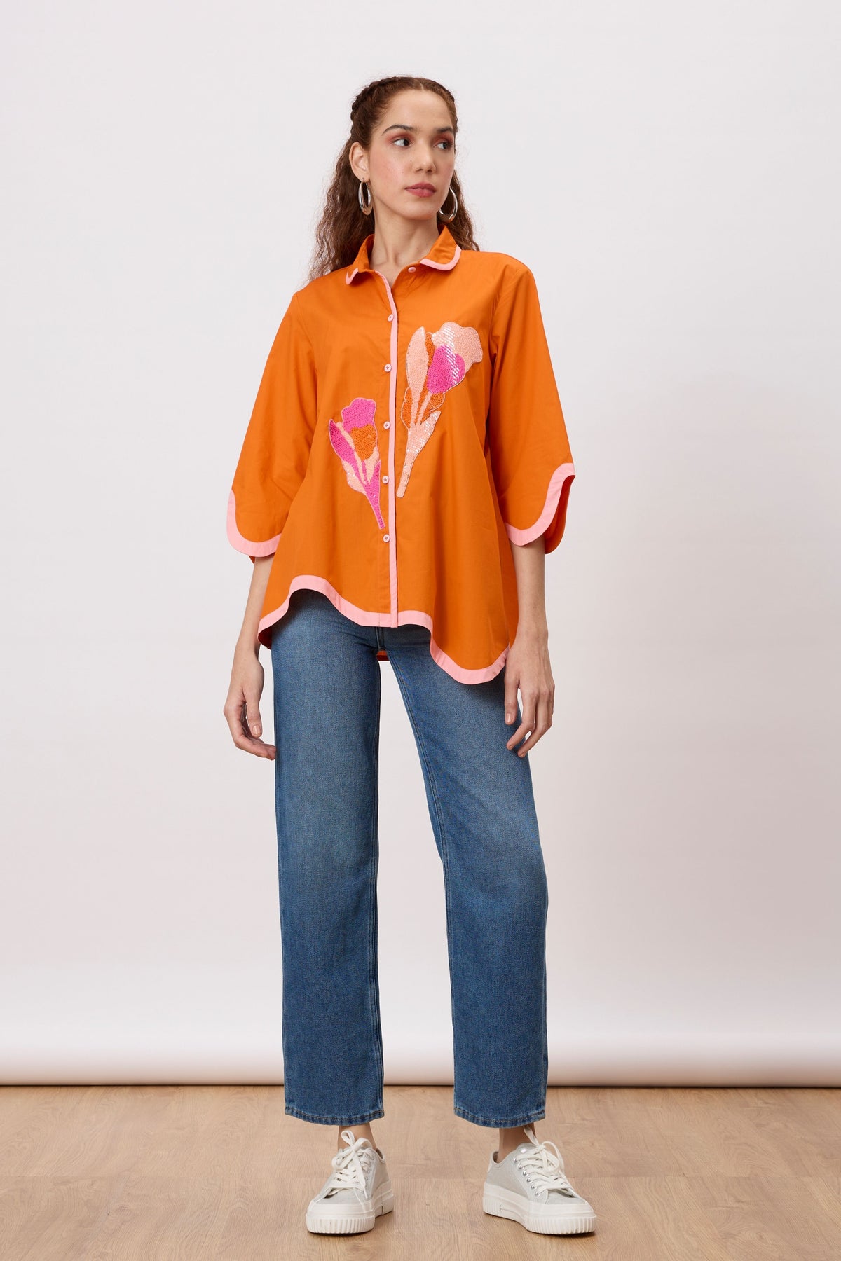 Liam Applique Mandarian Orange Shirt