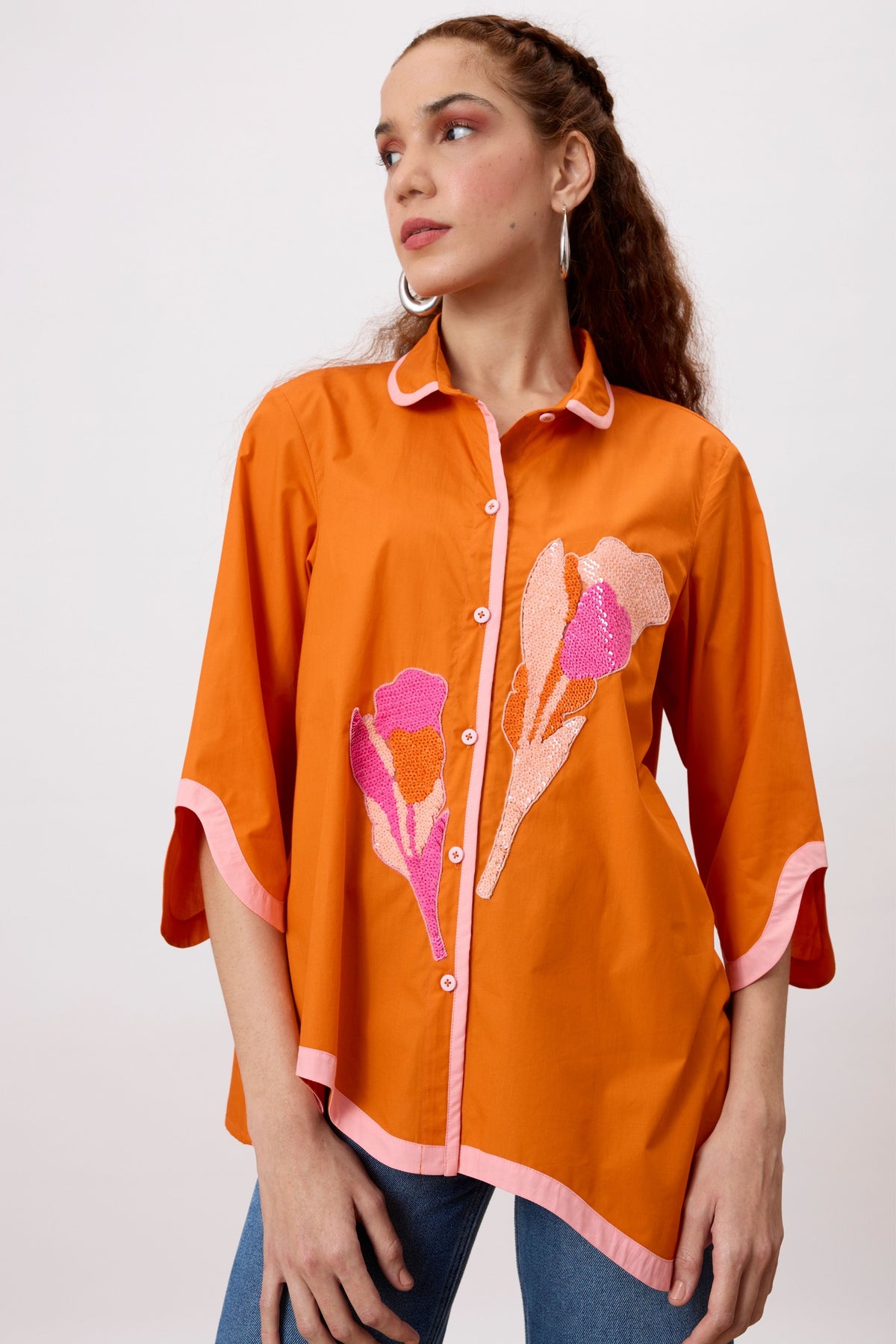 Liam Applique Mandarian Orange Shirt