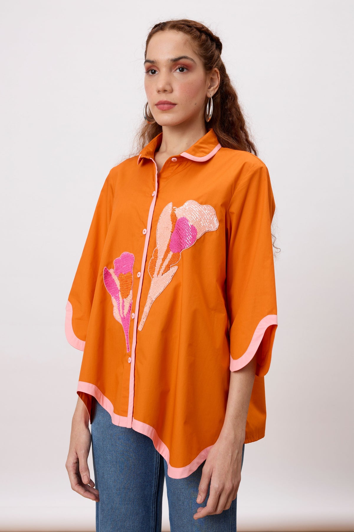 Liam Applique Mandarian Orange Shirt