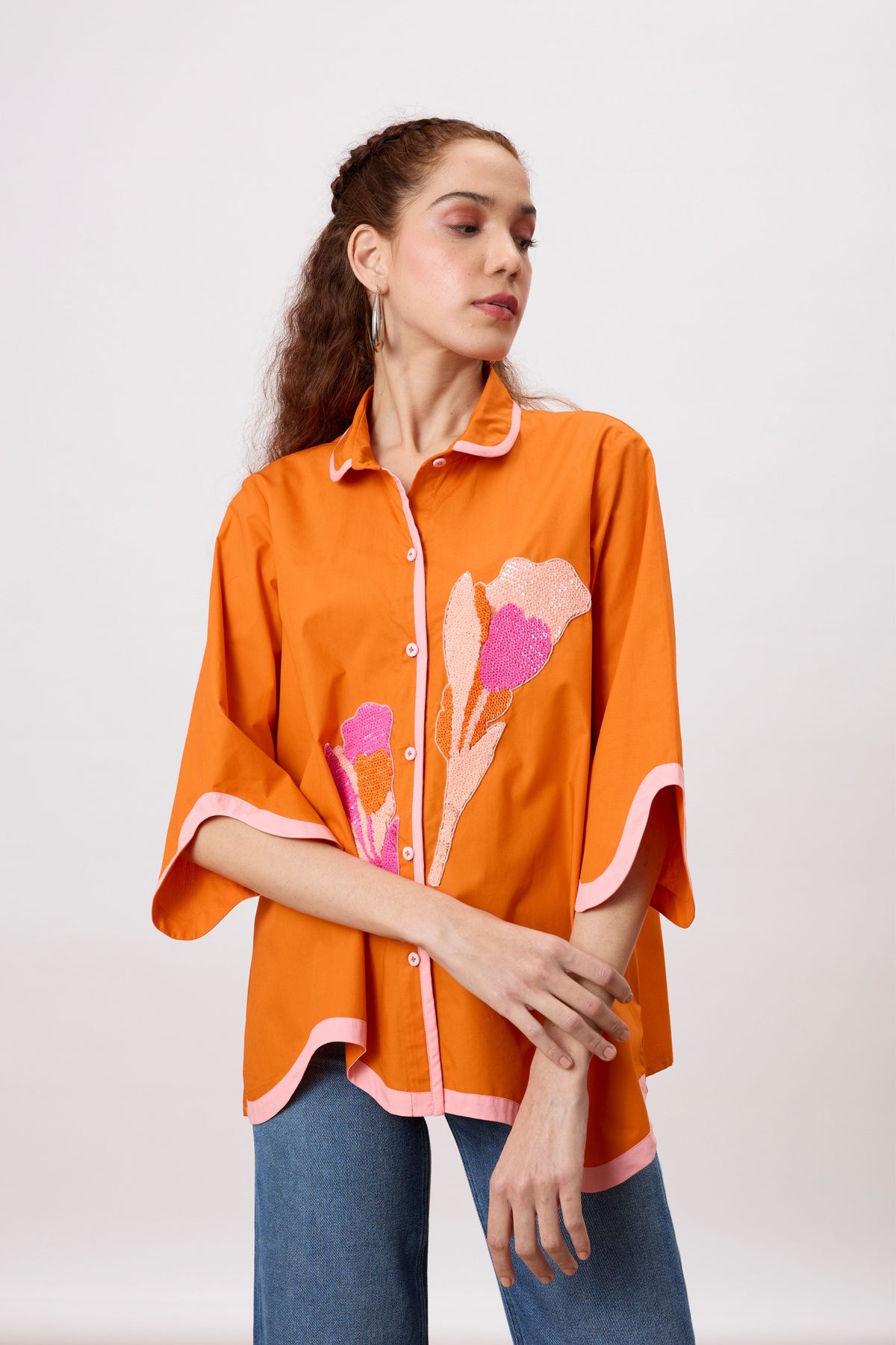 Liam Applique Mandarian Orange Shirt