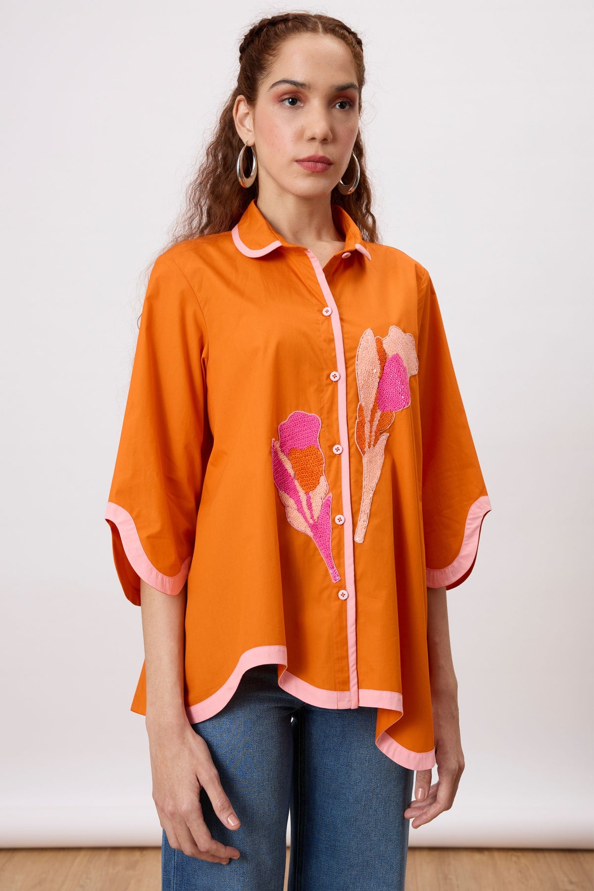 Liam Applique Mandarian Orange Shirt