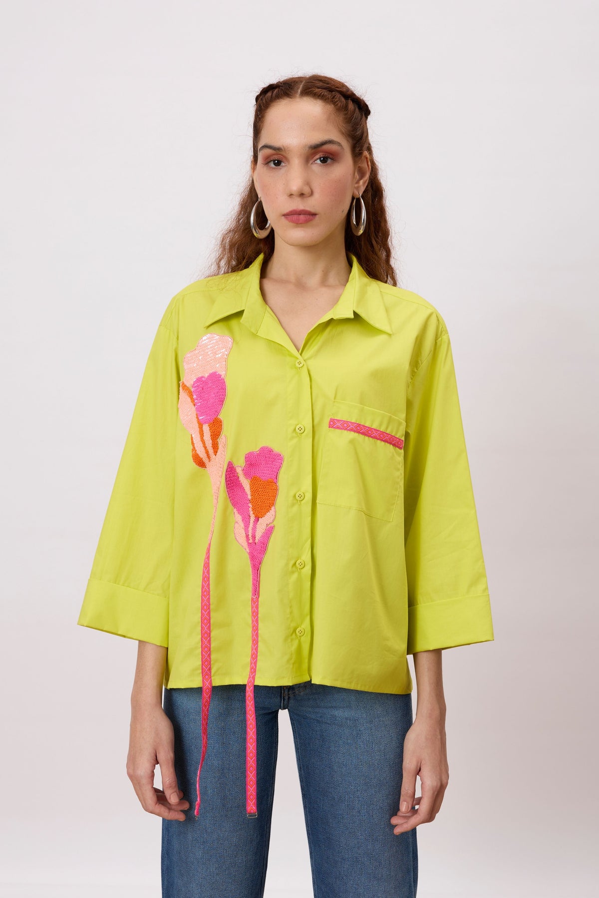 Anne Applique Sulphur Lime Shirt