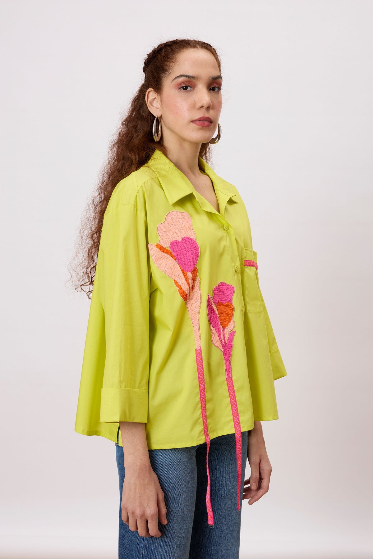 Anne Applique Sulphur Lime Shirt