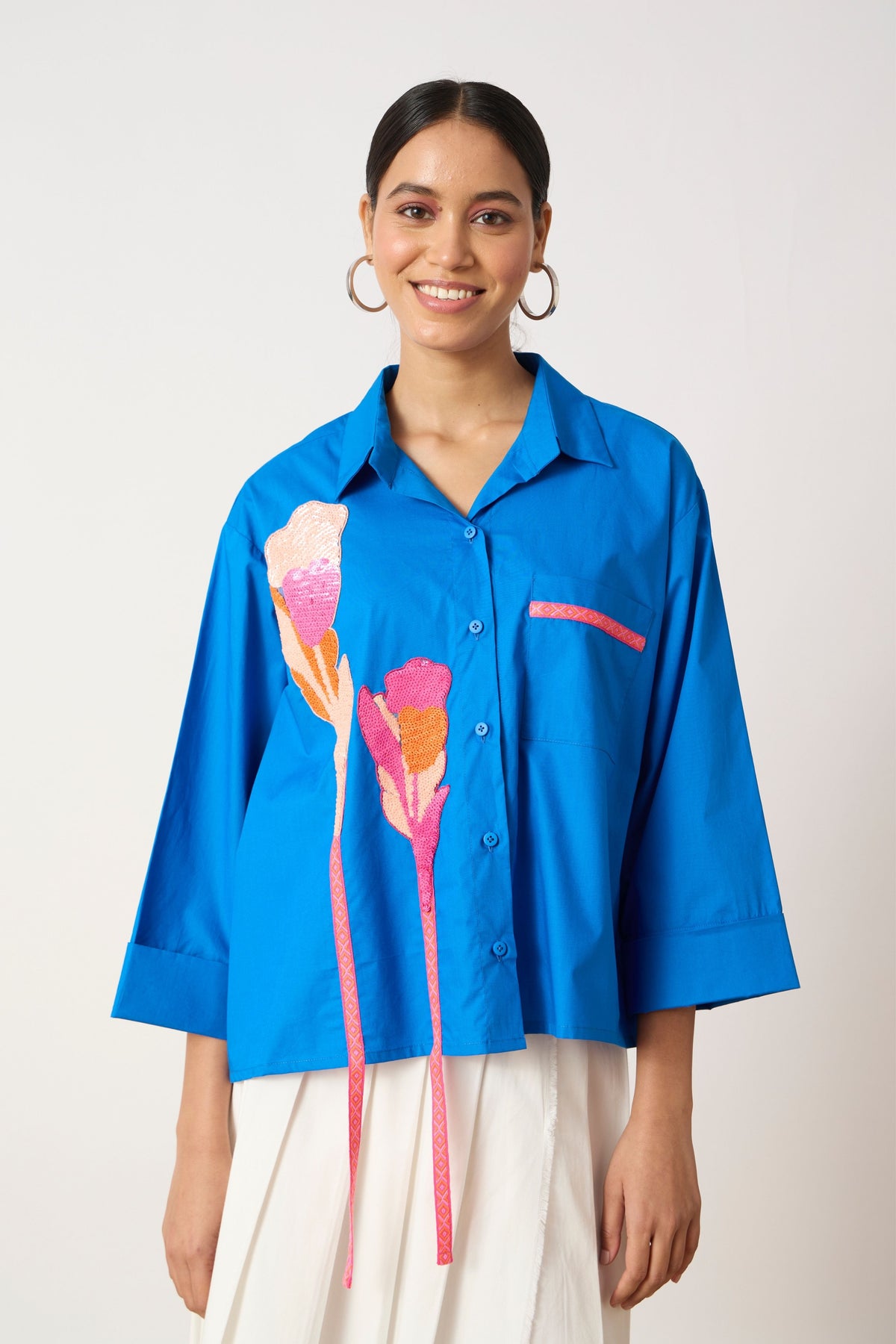 Anne Applique Aster Blue Shirt