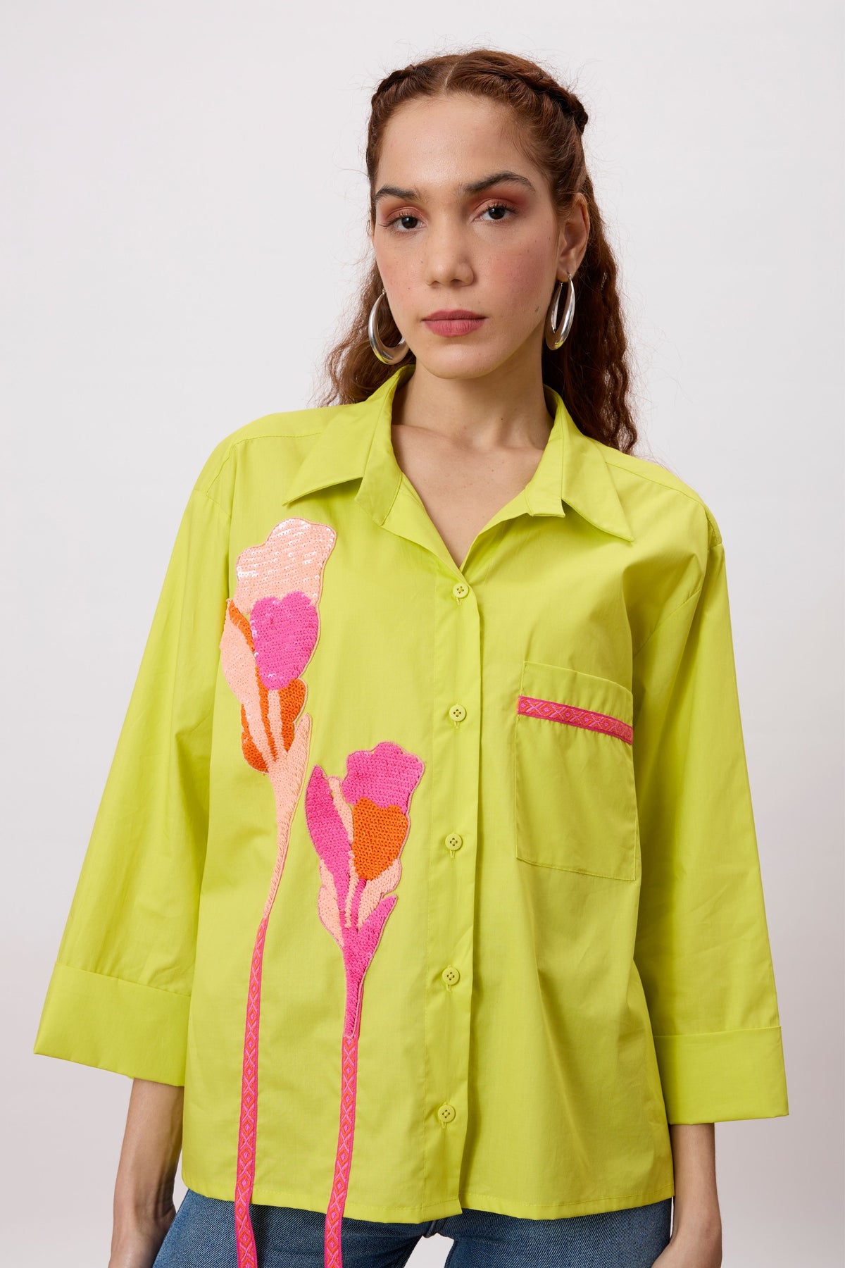 Anne Applique Sulphur Lime Shirt