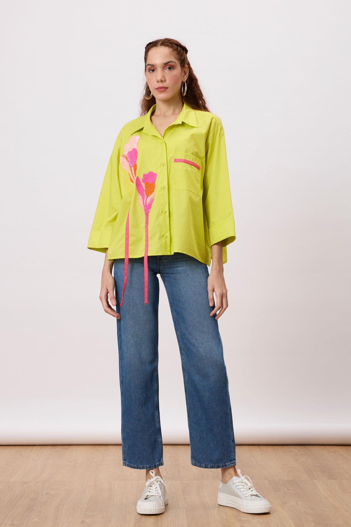 Anne Applique Sulphur Lime Shirt