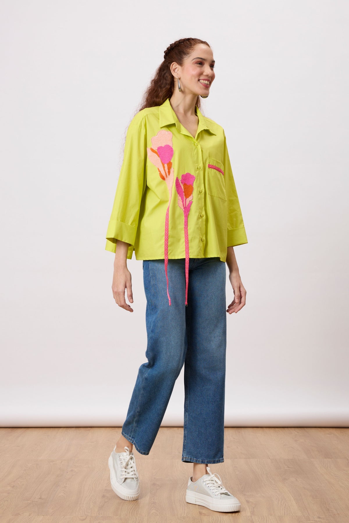 Anne Applique Sulphur Lime Shirt