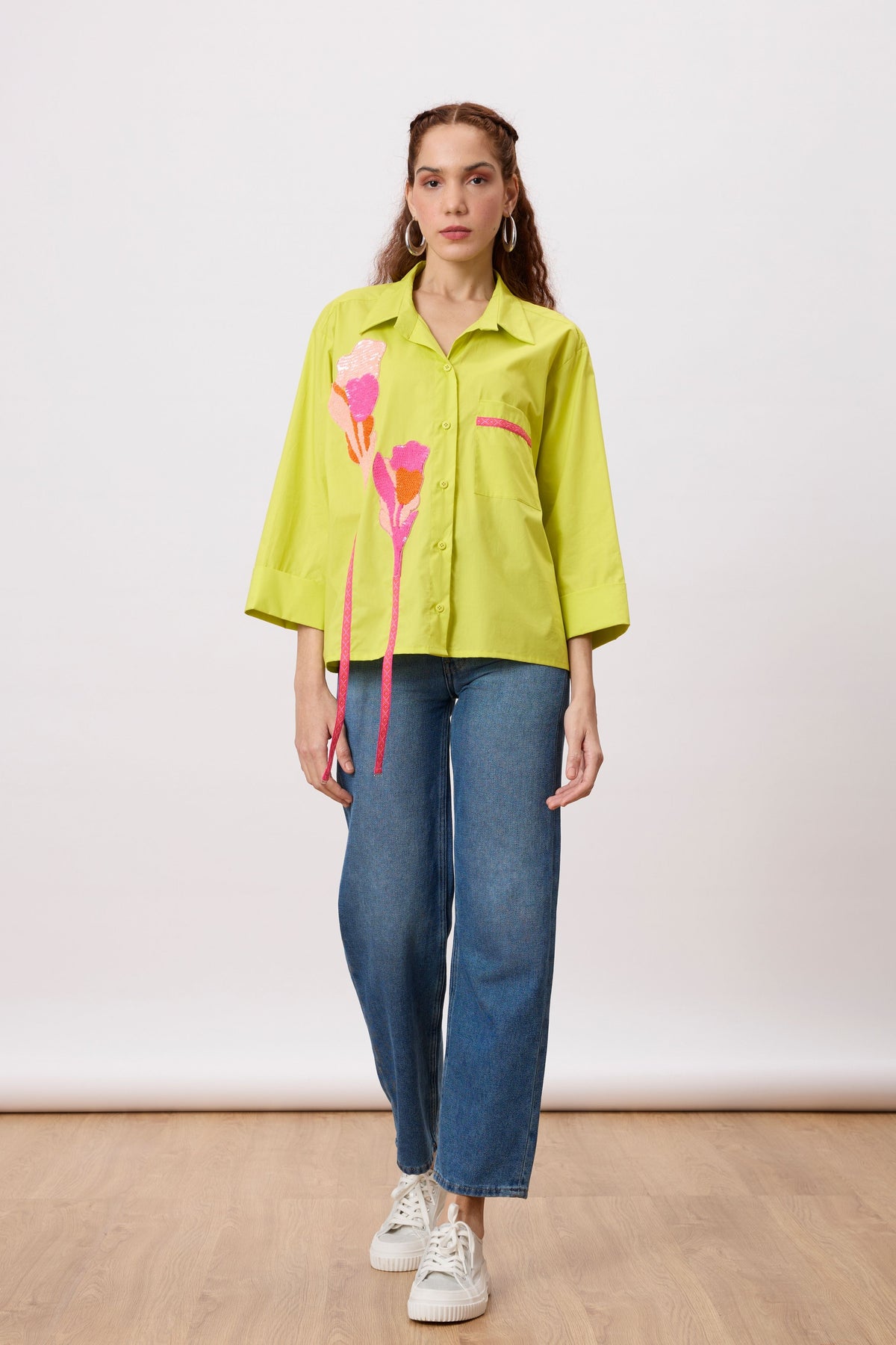 Anne Applique Sulphur Lime Shirt