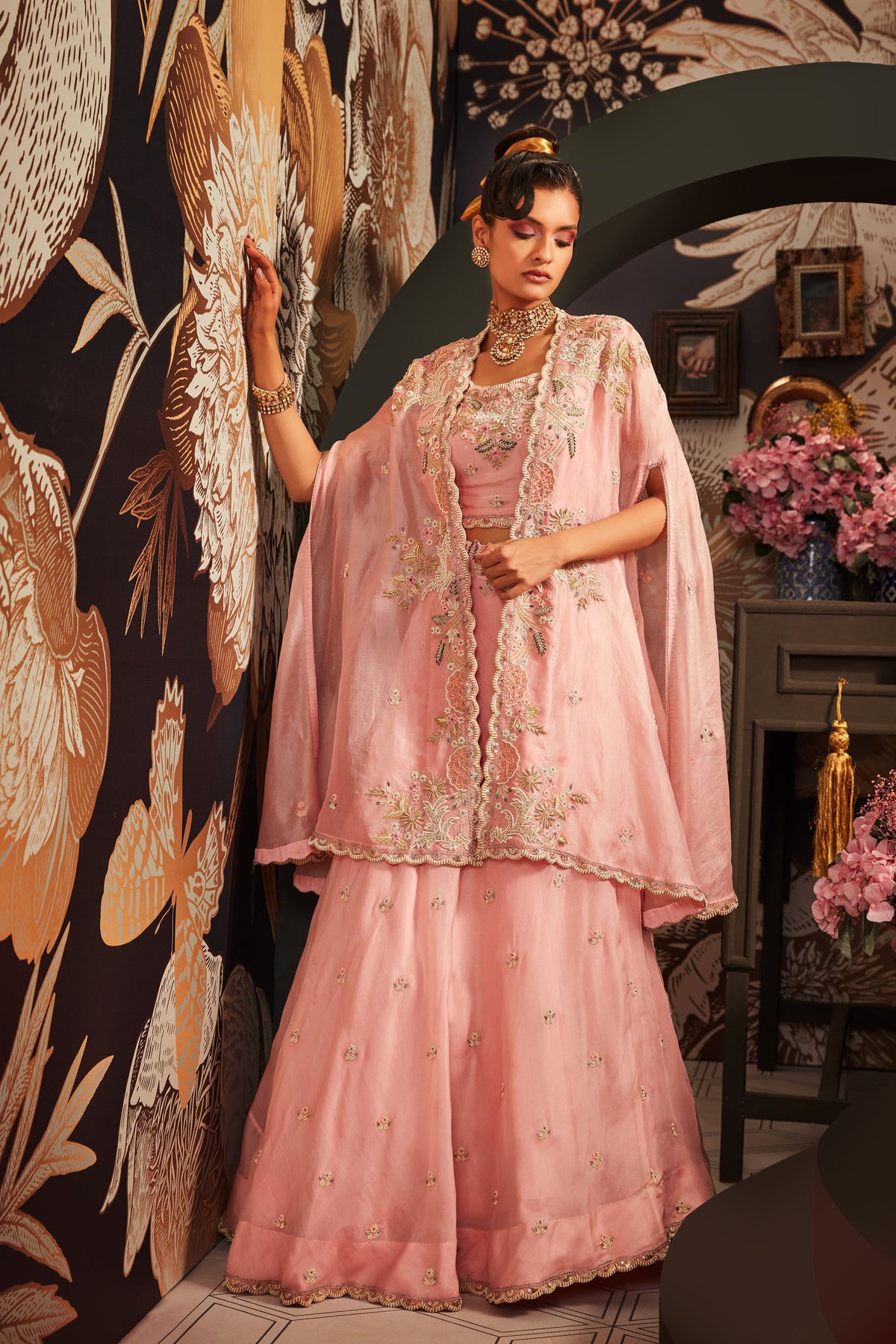 Pink Embroidered Lehenga Set