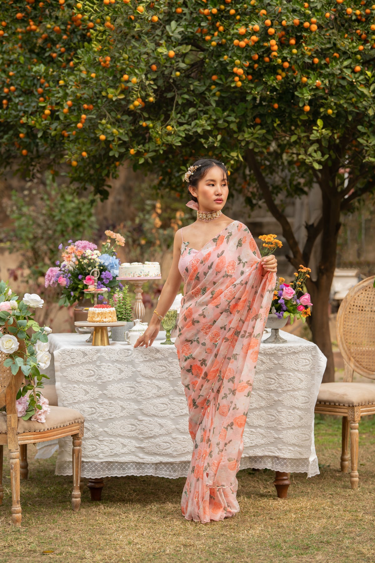 Pink Citrus Organza Saree