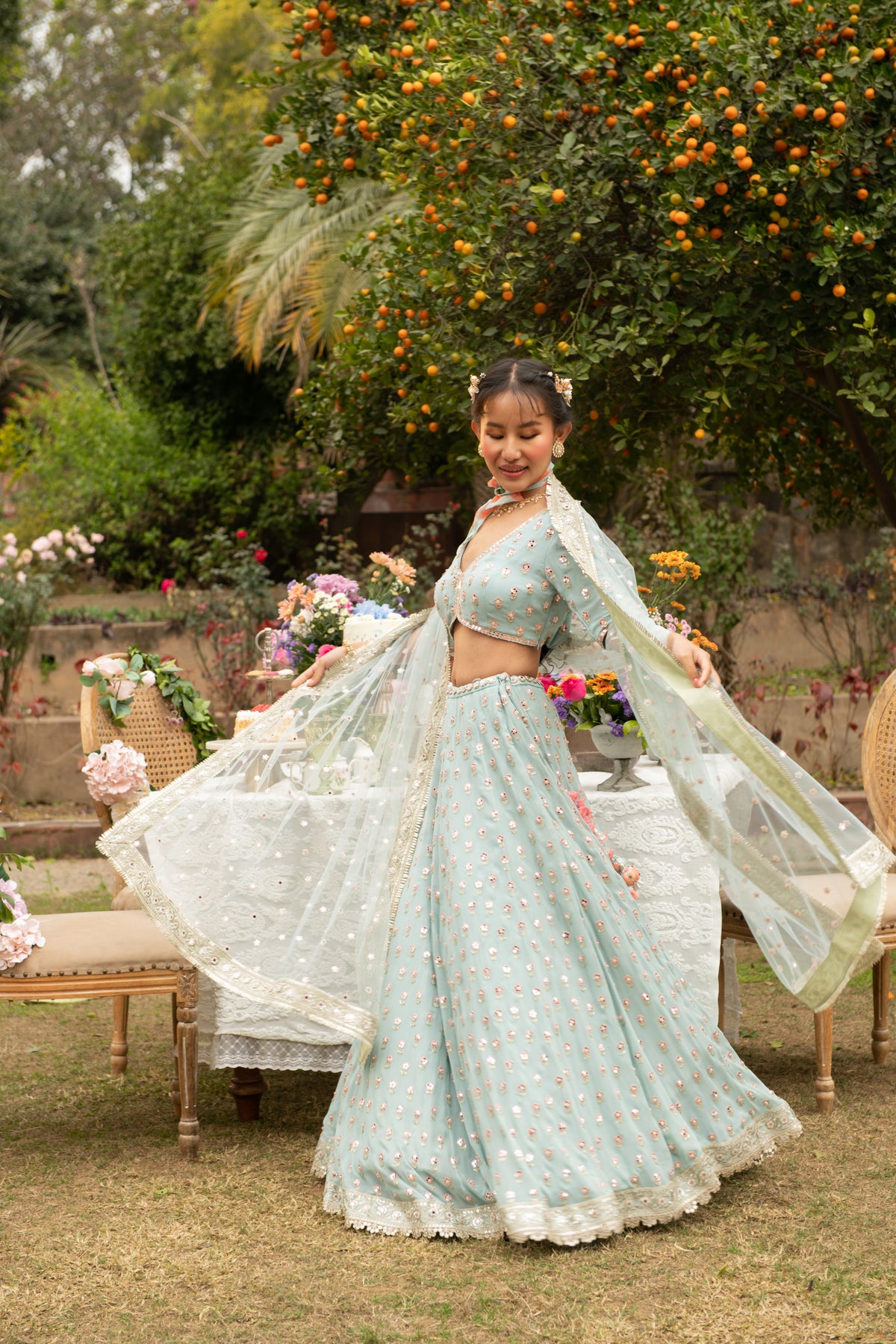 Blue Citrus Mirror Lehenga