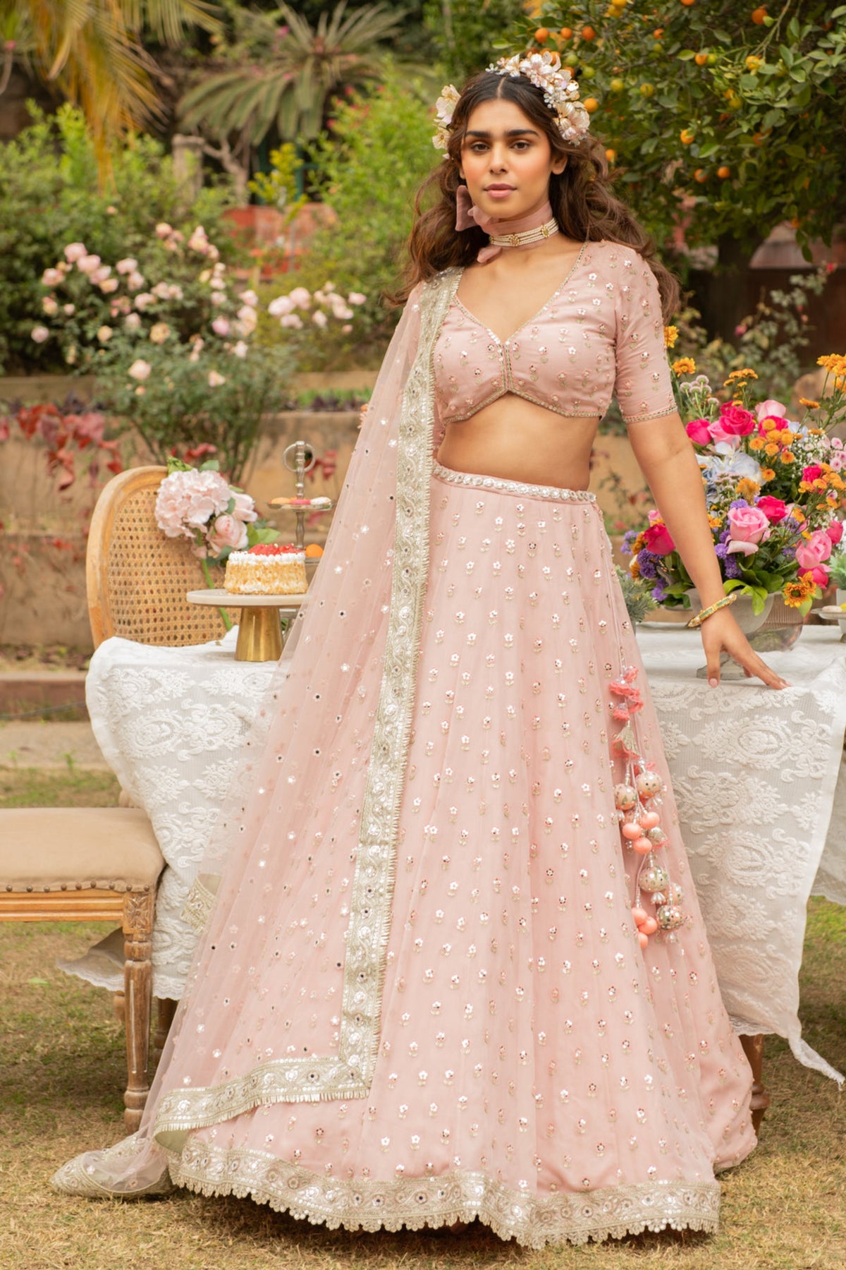 Pink Citrus Rose Mirror Lehenga