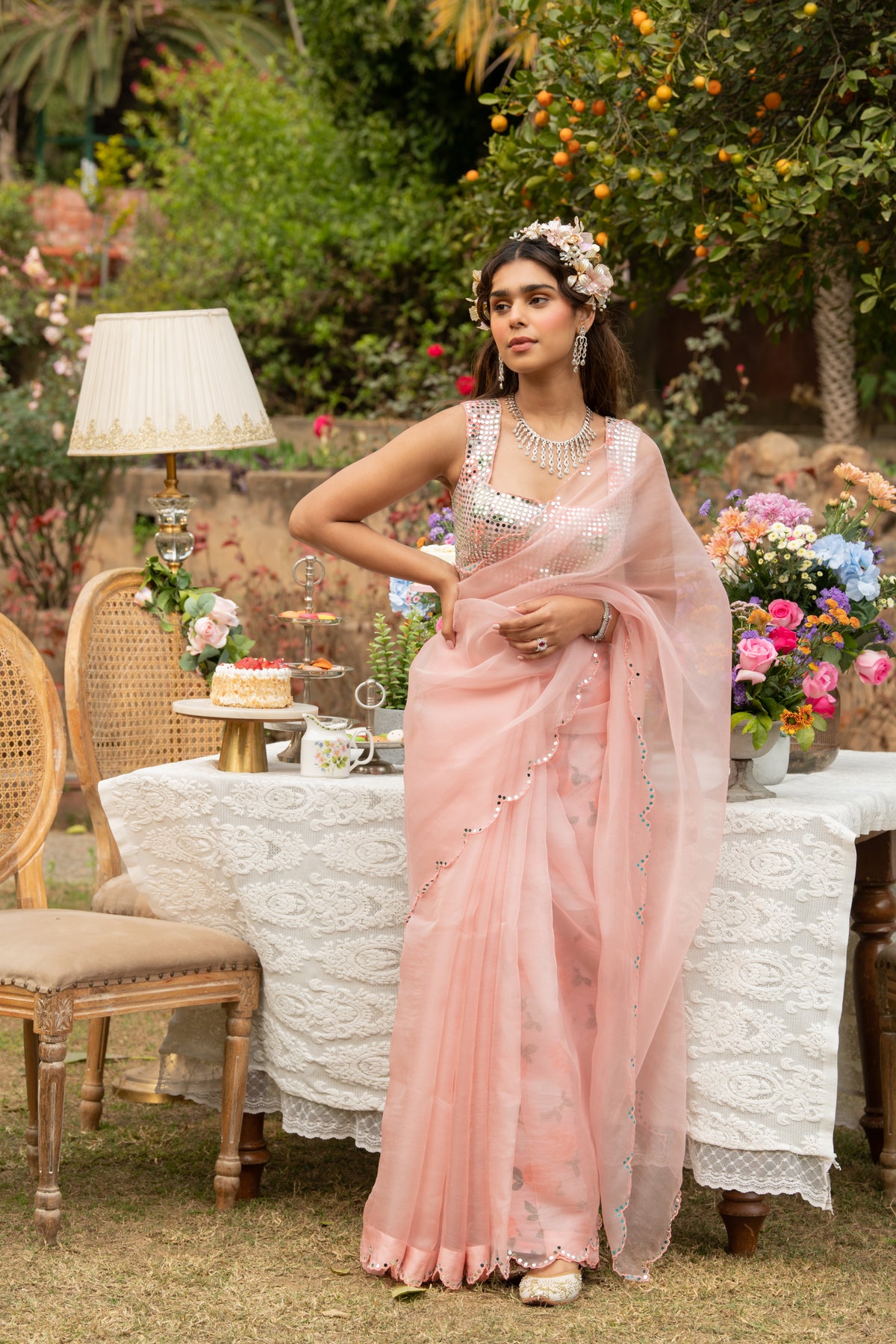 Pink Citrus Rose Disco Saree