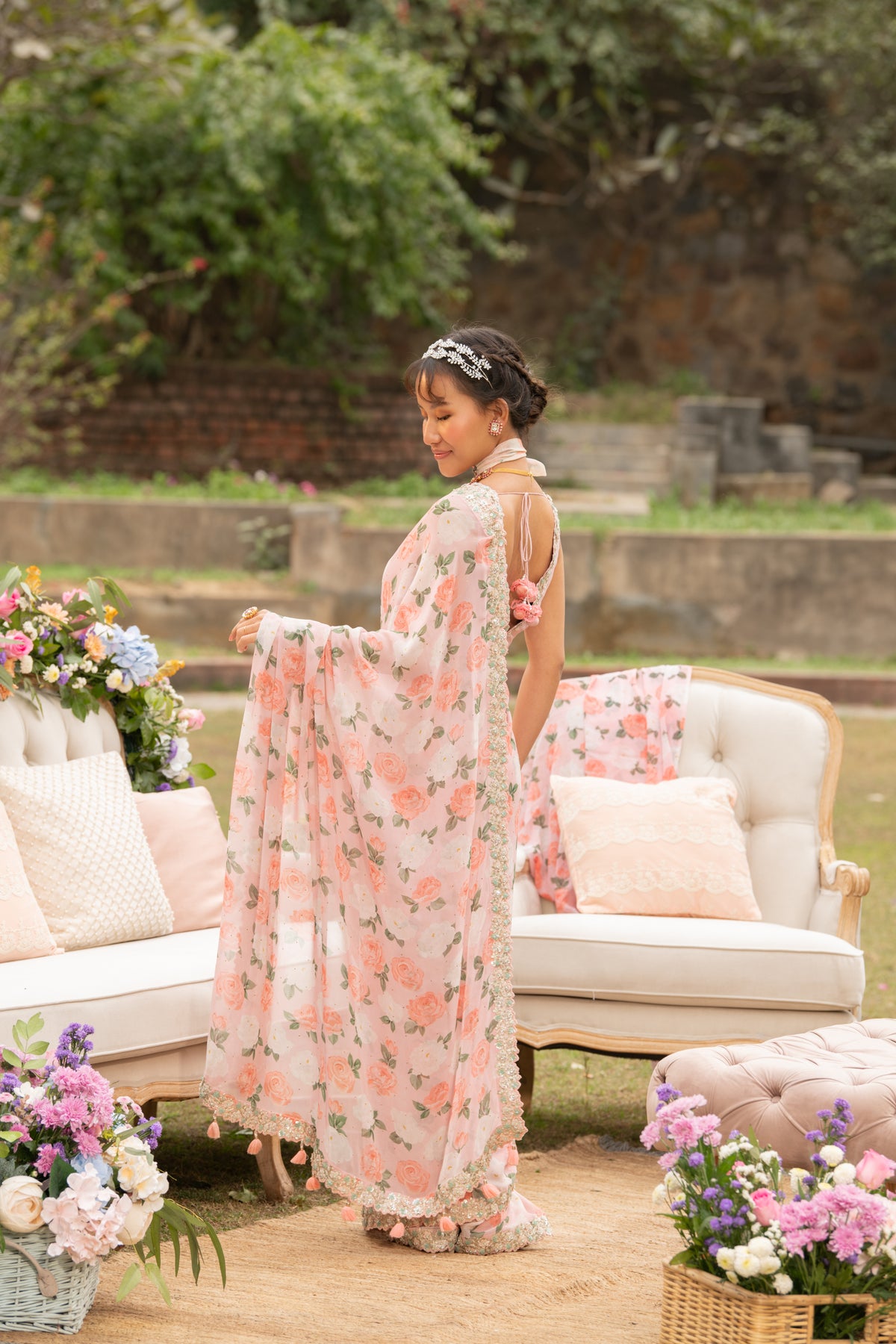 Pink Citrus Rose Sequin Saree