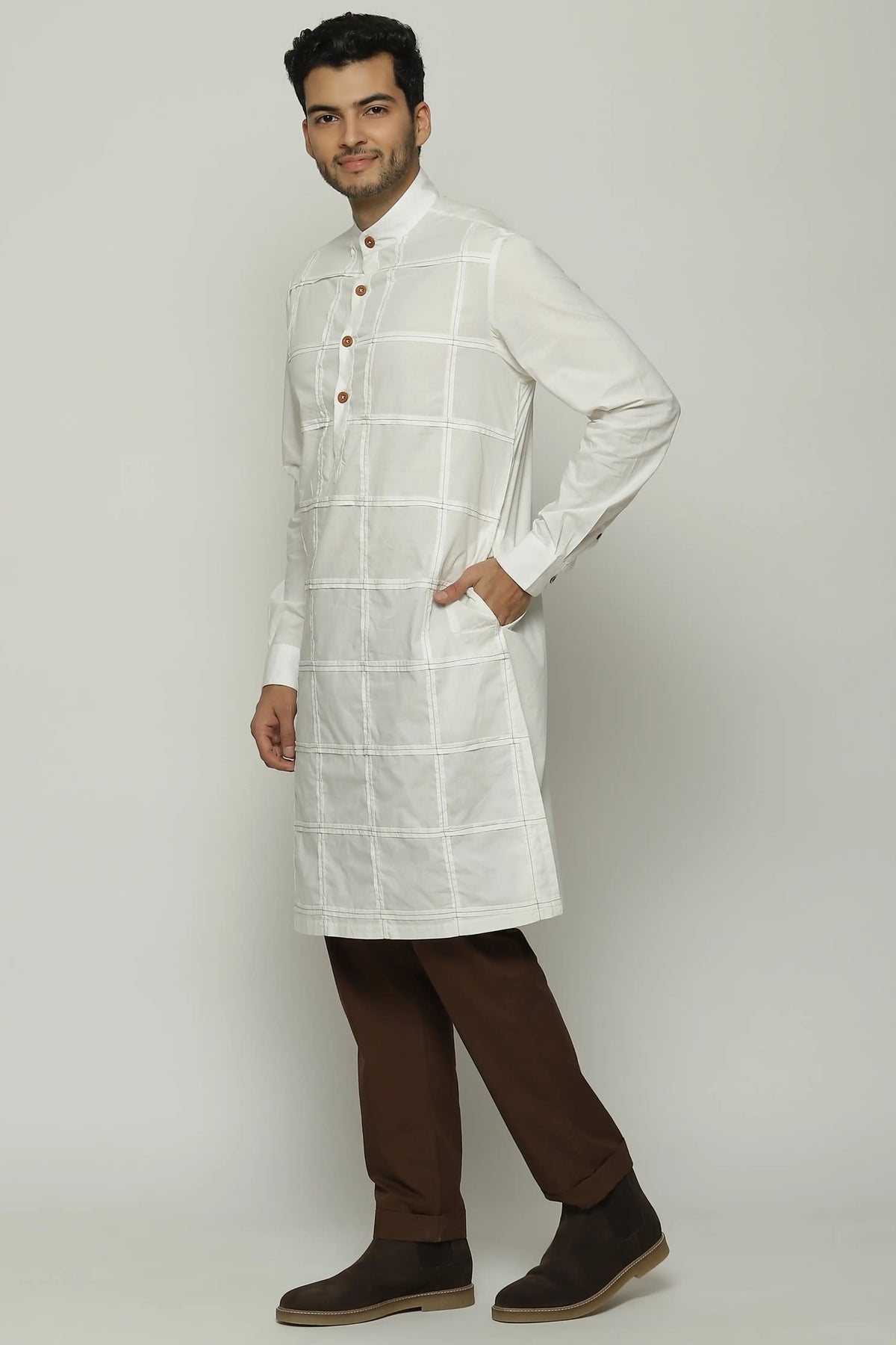 Pleated Checks Long Kurta