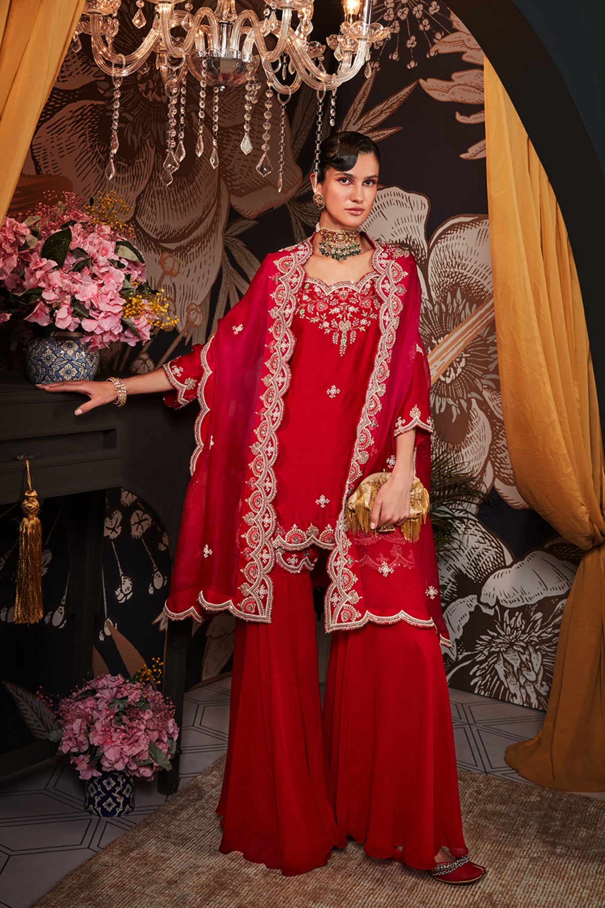 Red Sharara Set