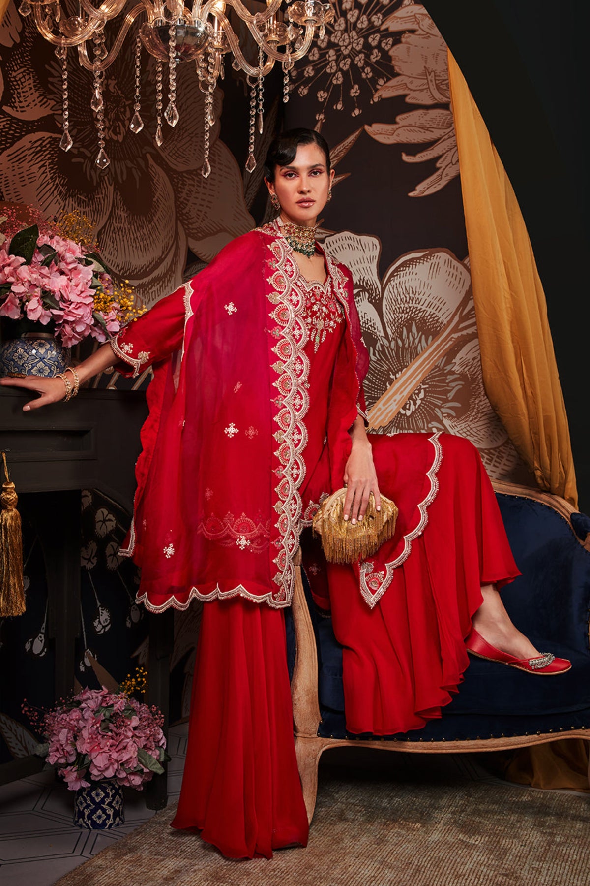 Red Sharara Set