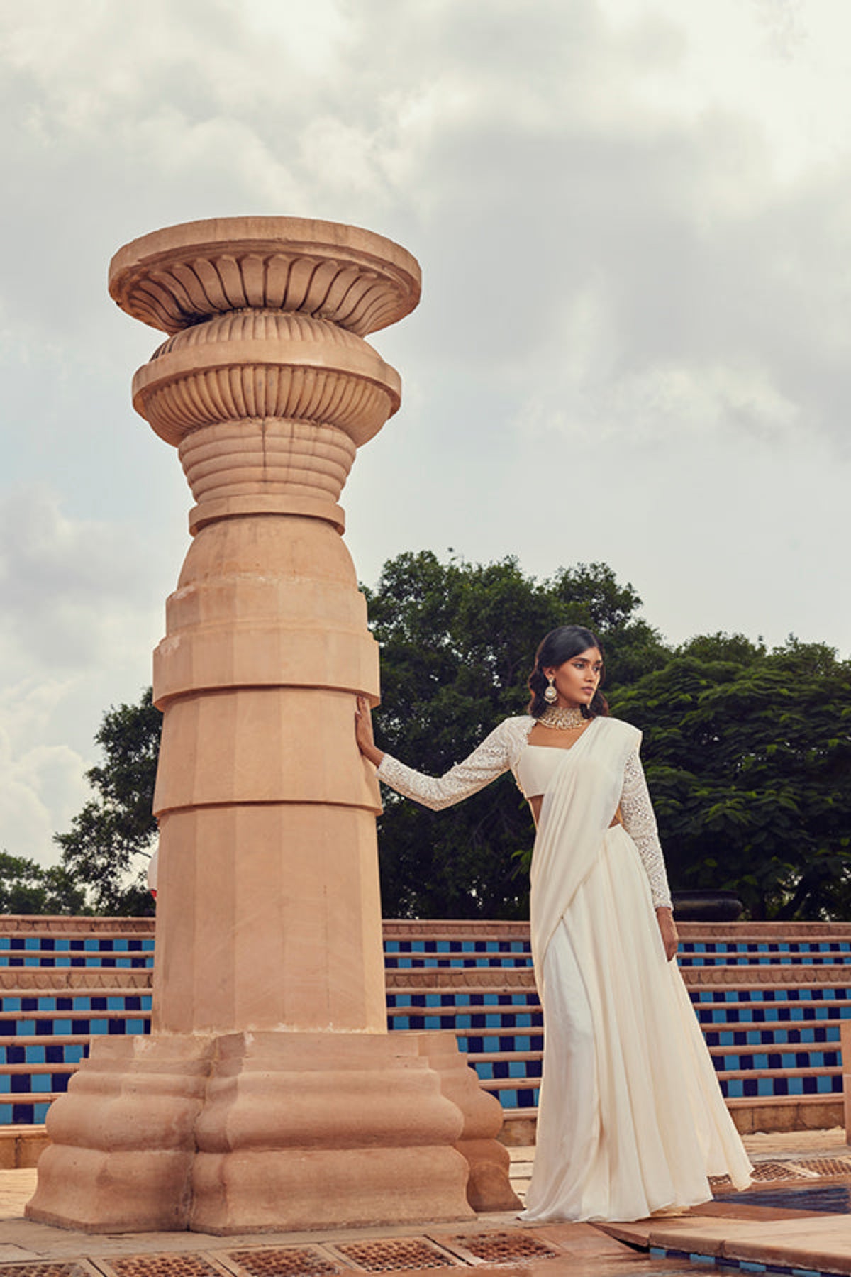 Retro Love Ivory Pre Draped Saree Set