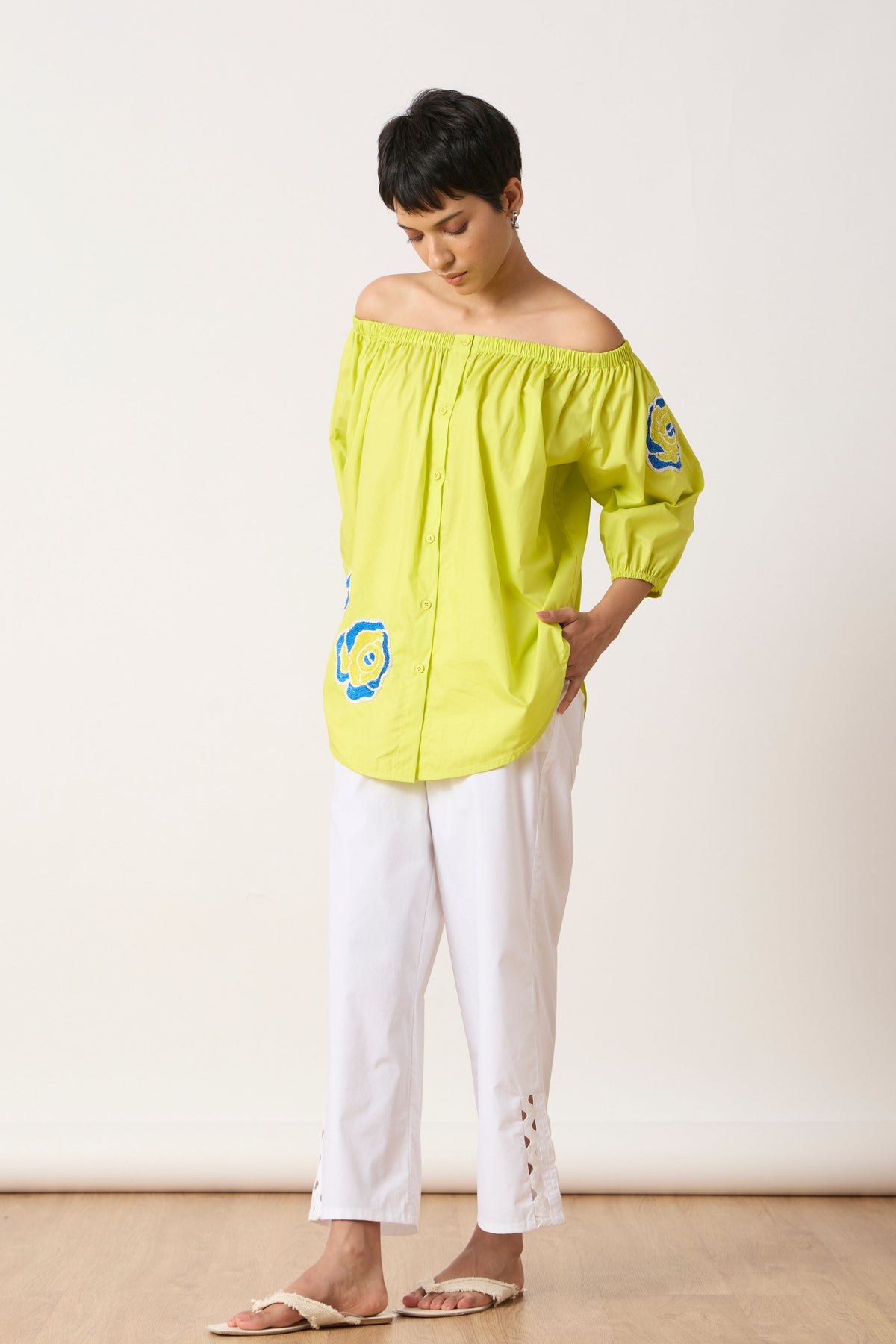 Phoebe Applique Sulphur Lime Shirt