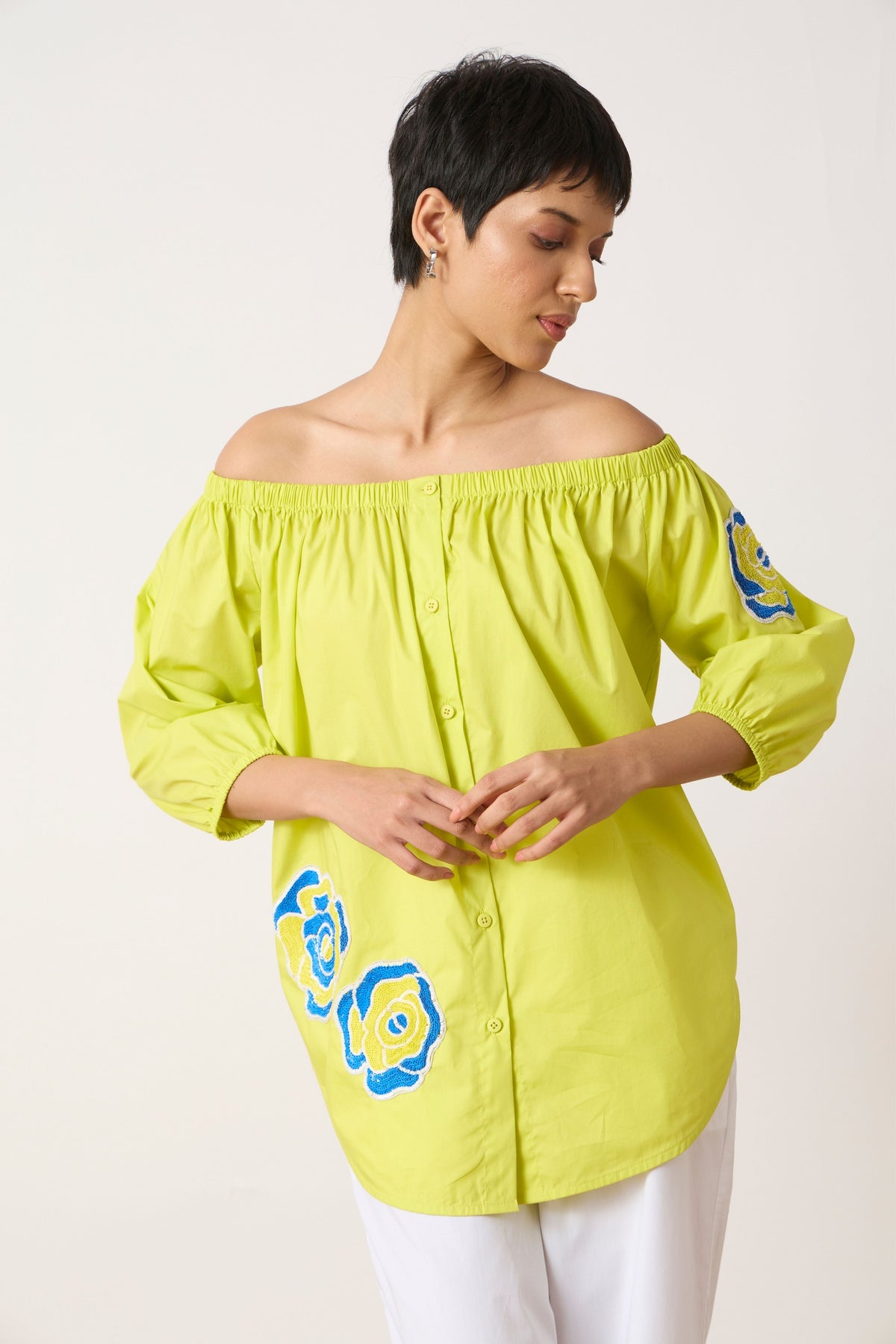 Phoebe Applique Sulphur Lime Shirt