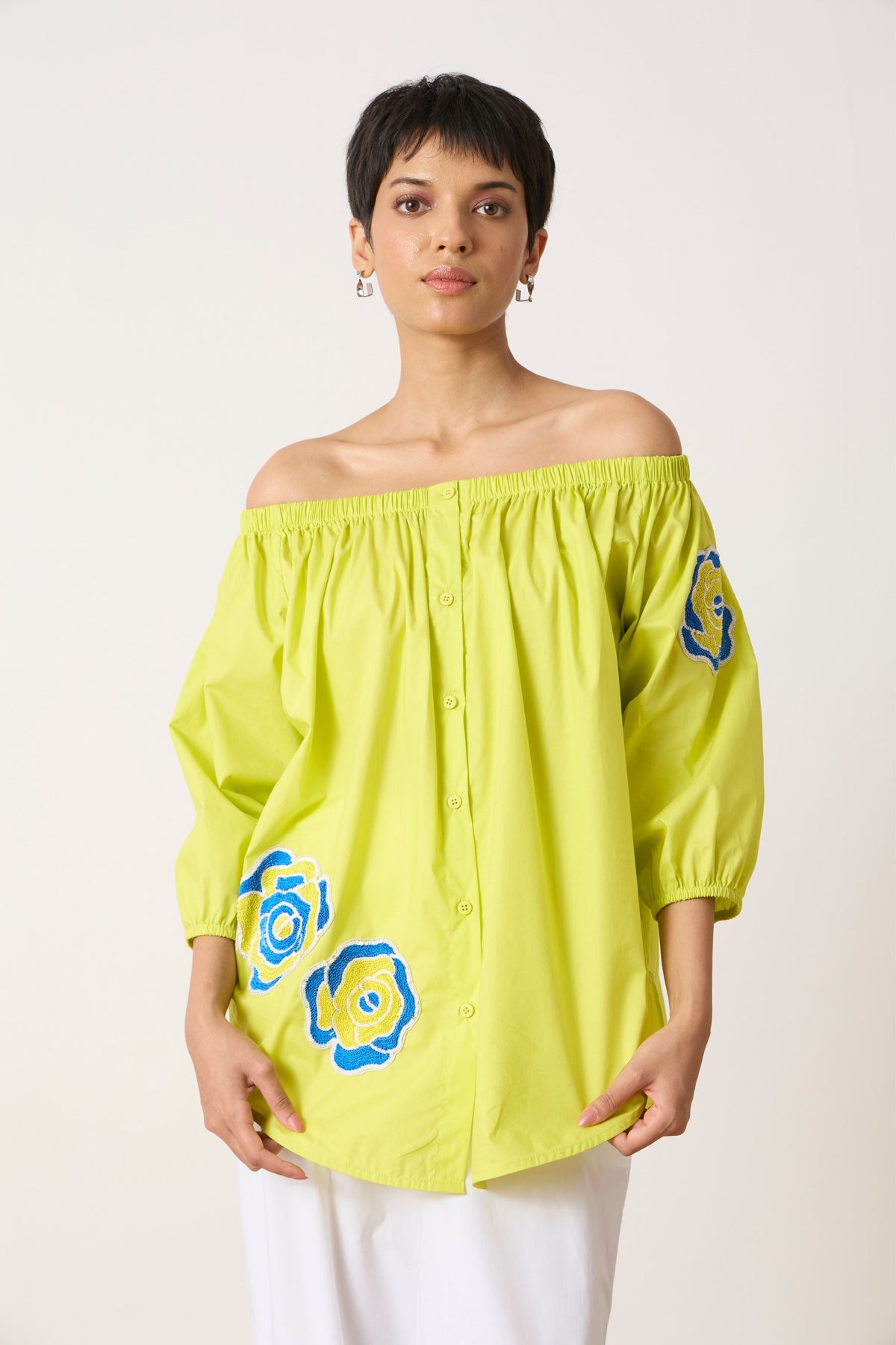 Phoebe Applique Sulphur Lime Shirt