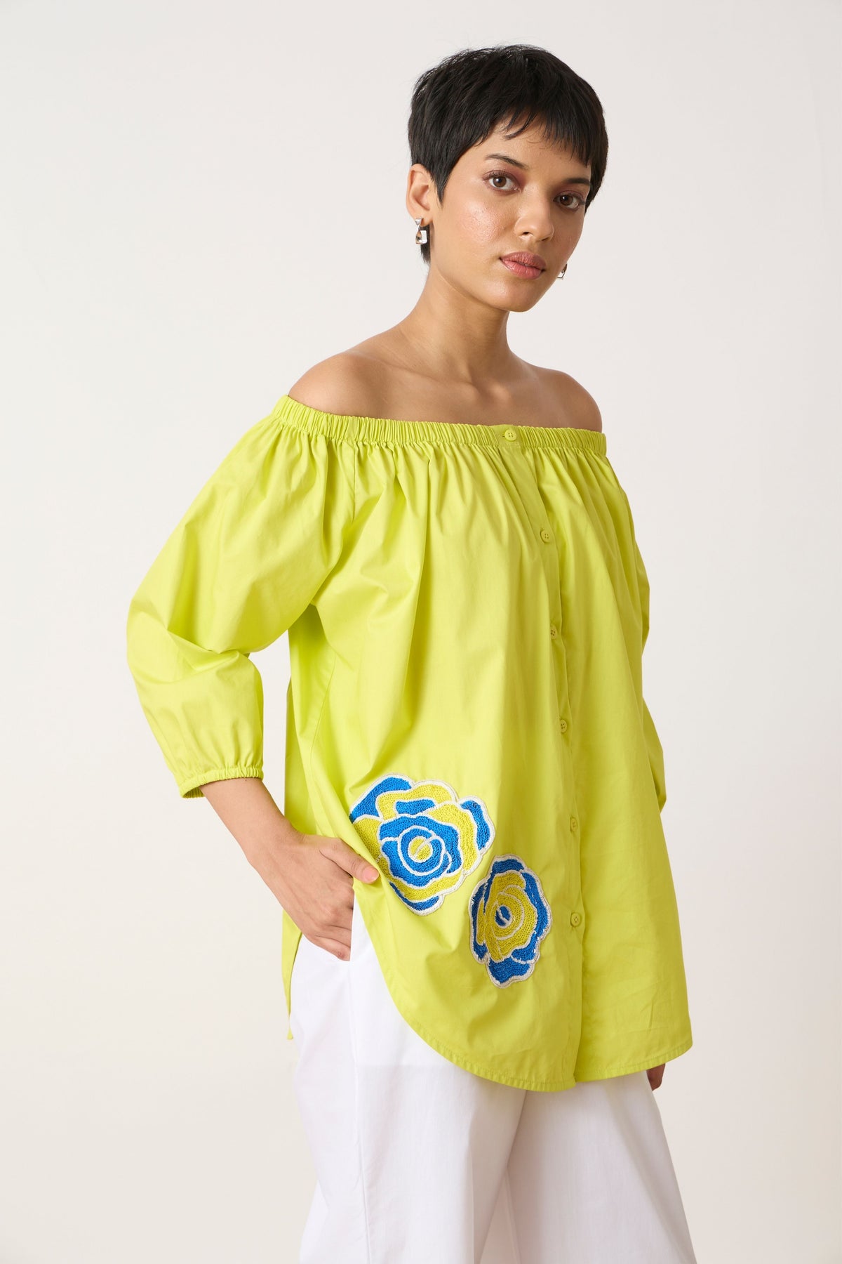 Phoebe Applique Sulphur Lime Shirt