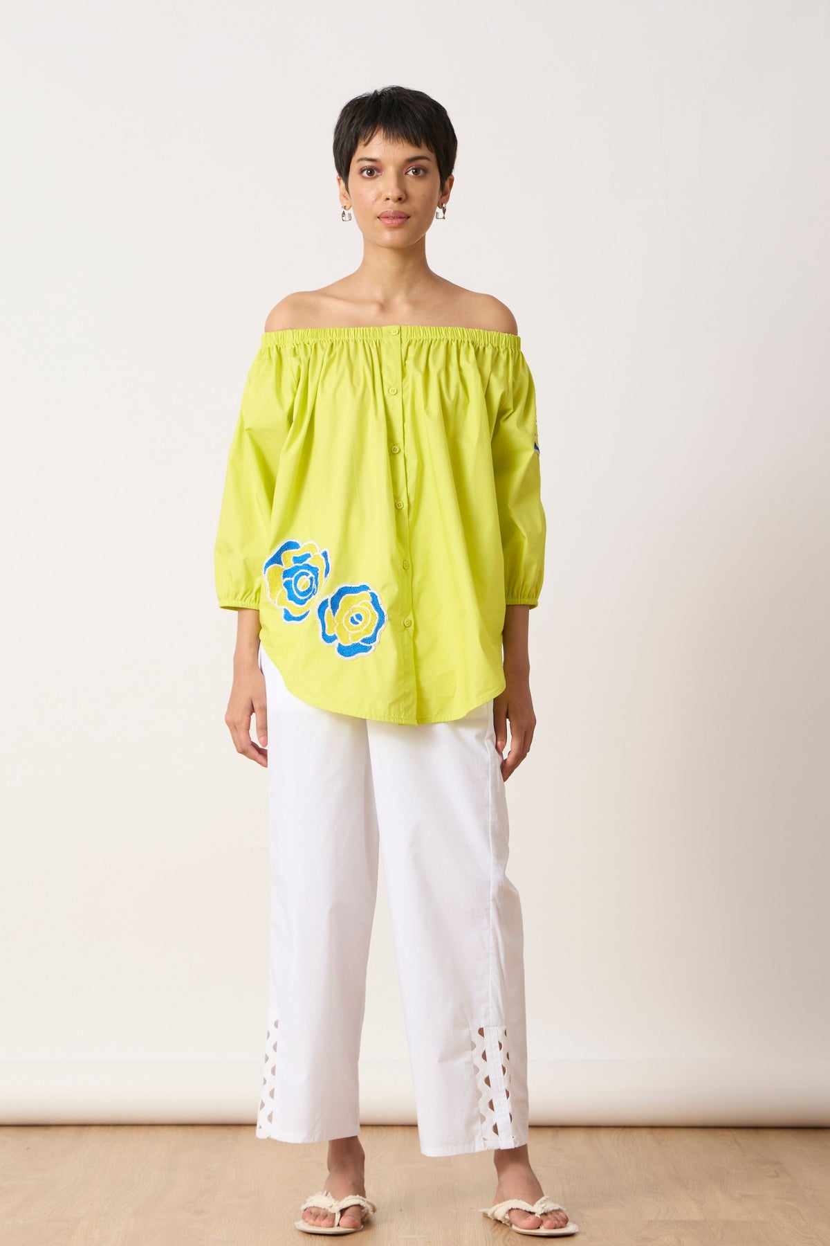 Phoebe Applique Sulphur Lime Shirt