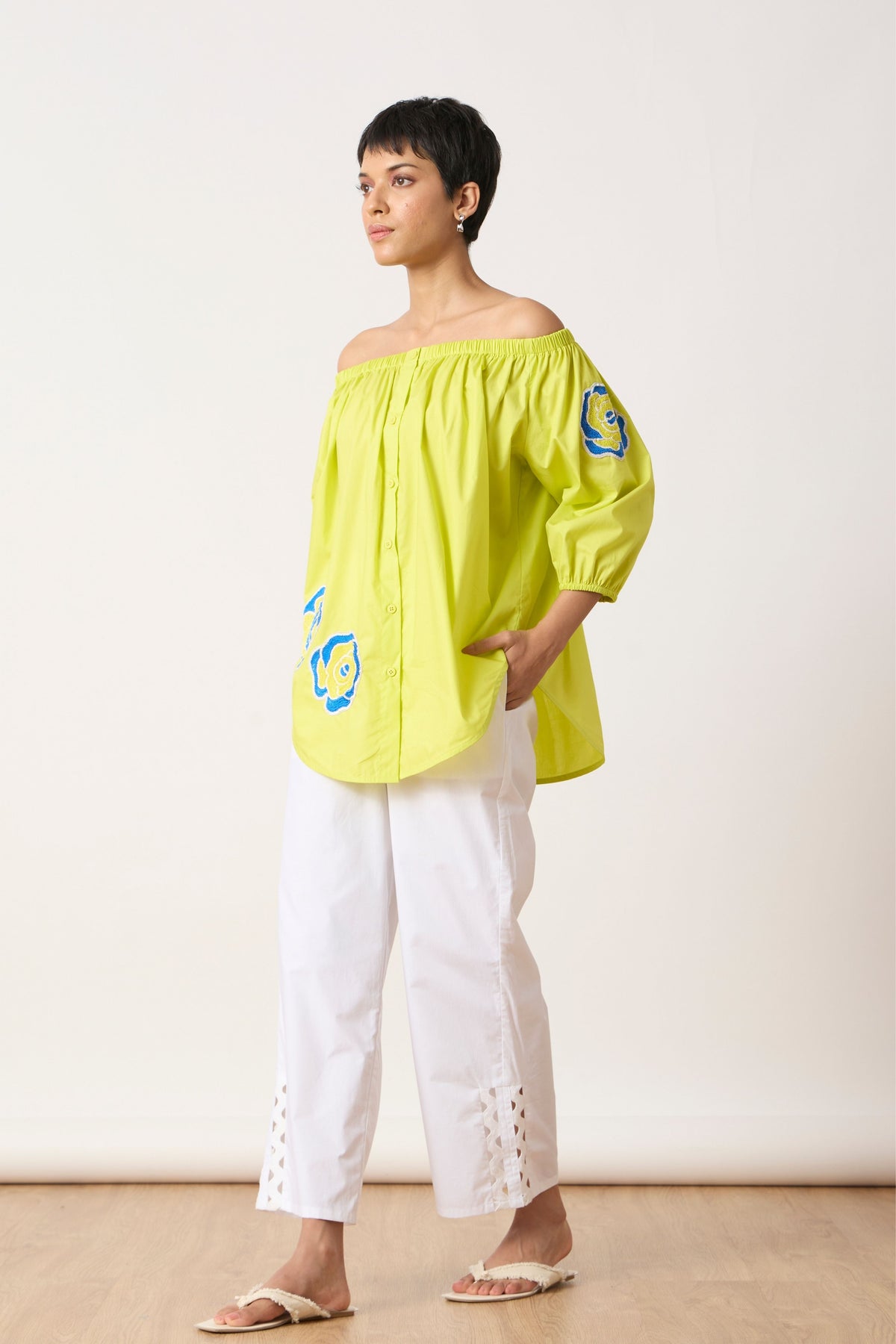 Phoebe Applique Sulphur Lime Shirt