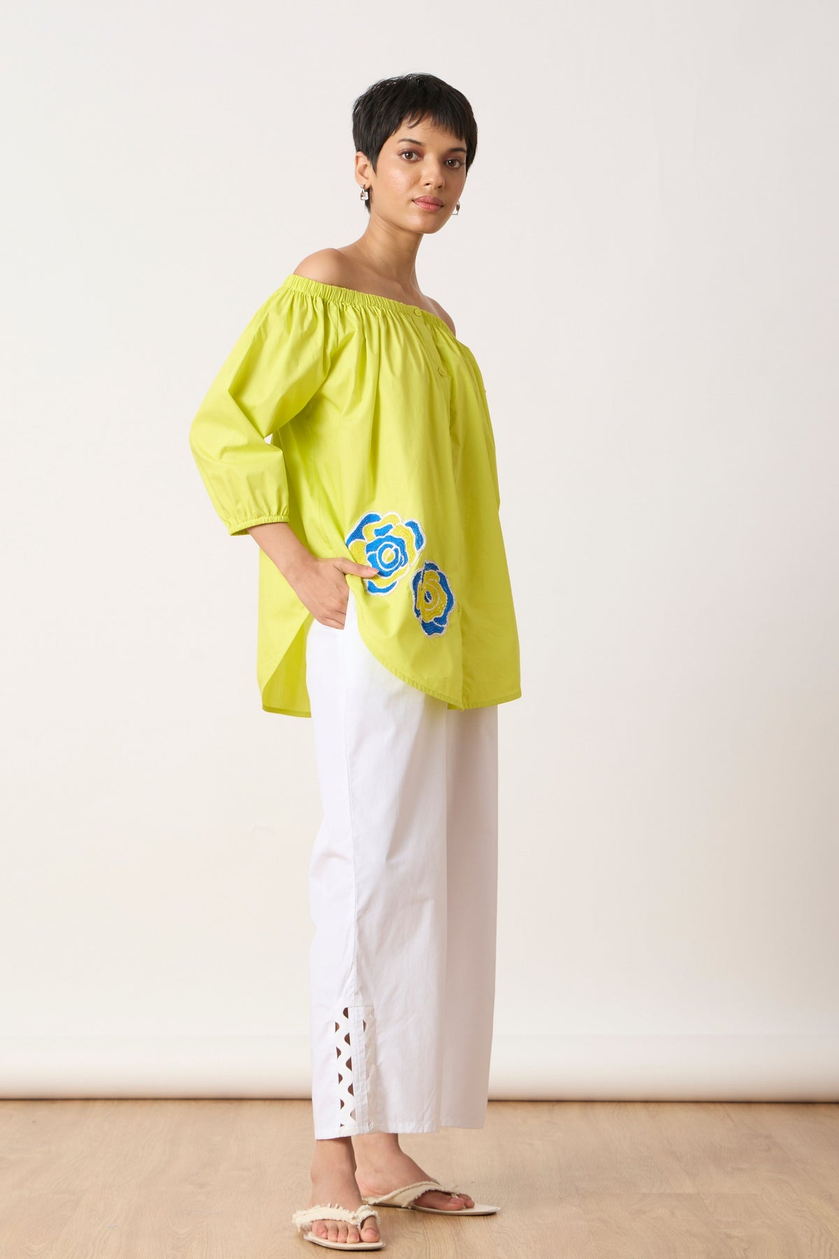 Phoebe Applique Sulphur Lime Shirt