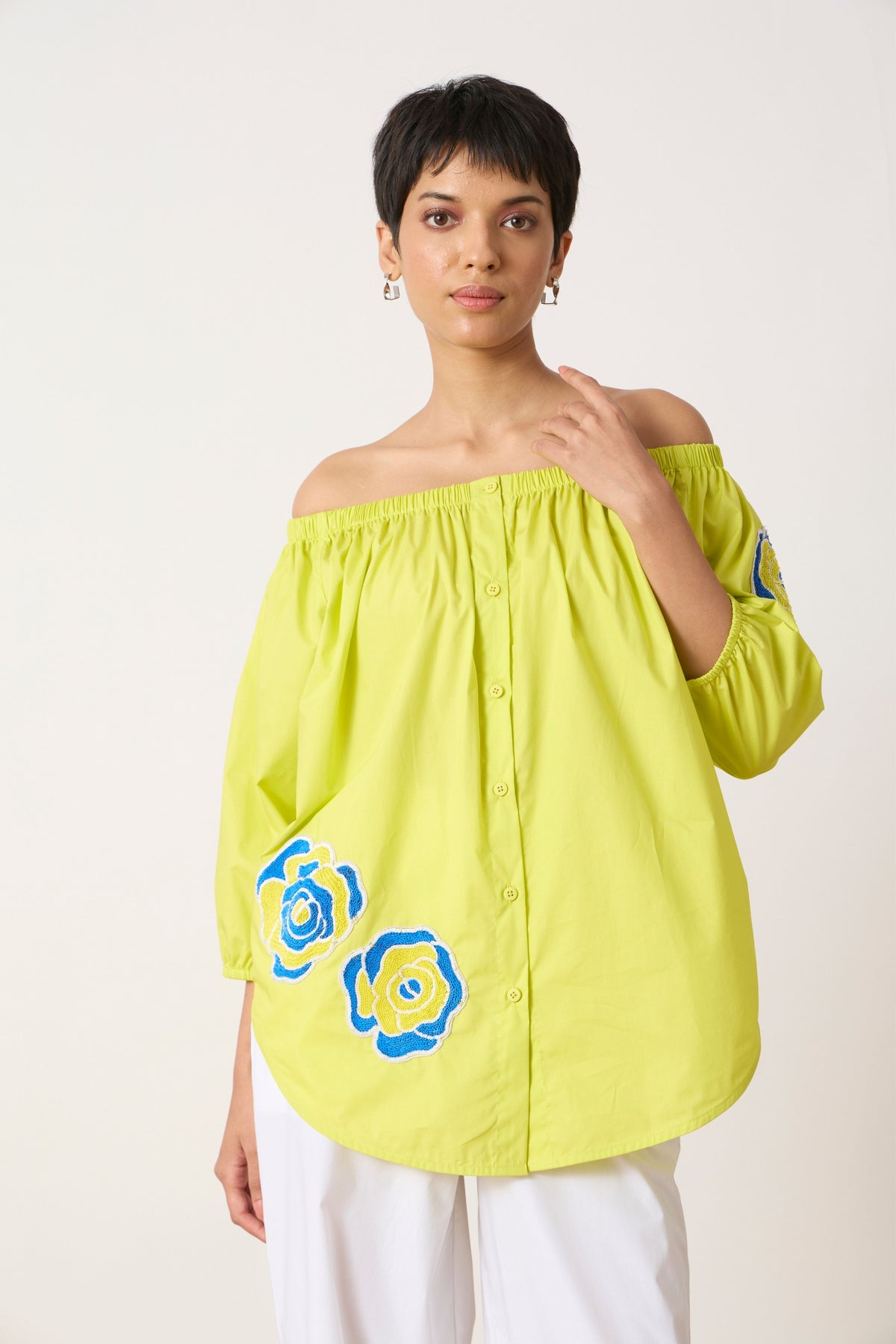 Phoebe Applique Sulphur Lime Shirt