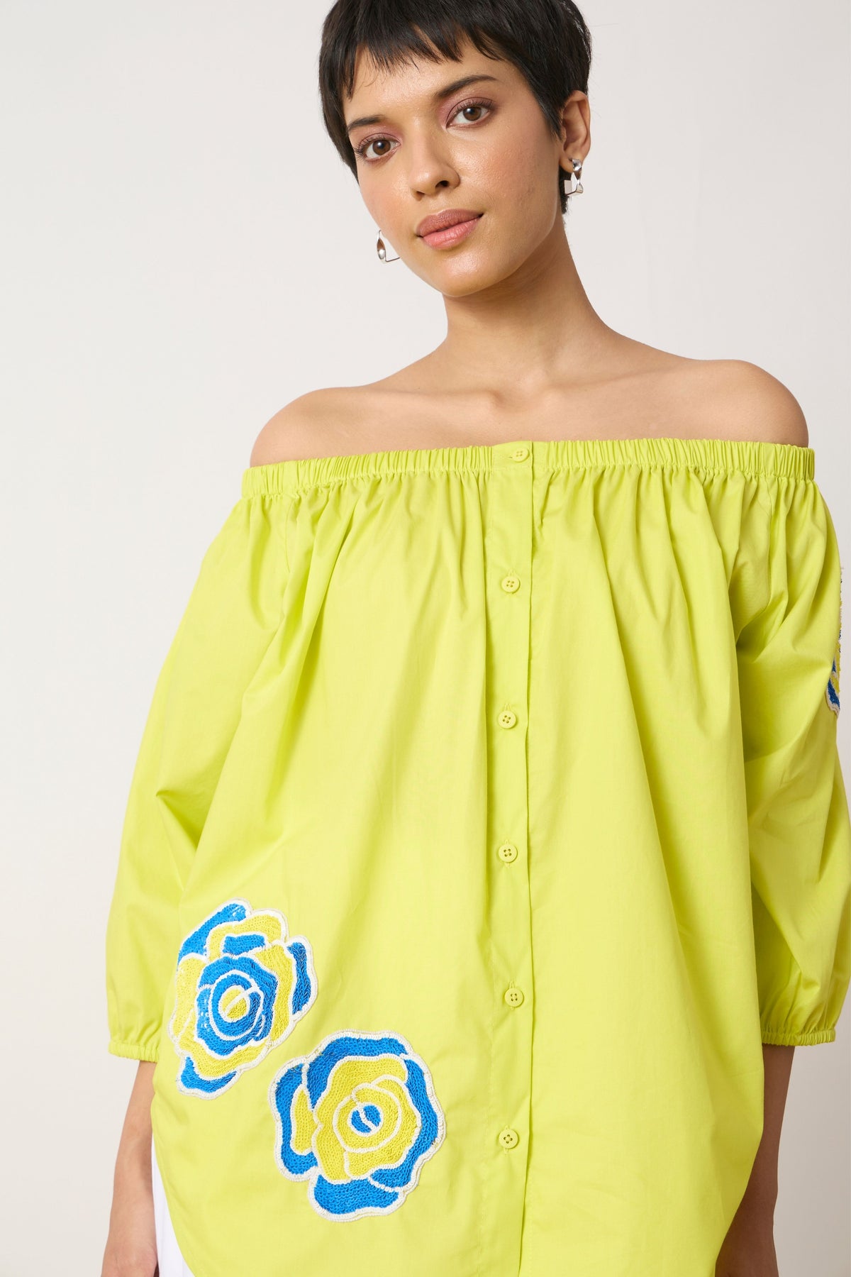 Phoebe Applique Sulphur Lime Shirt