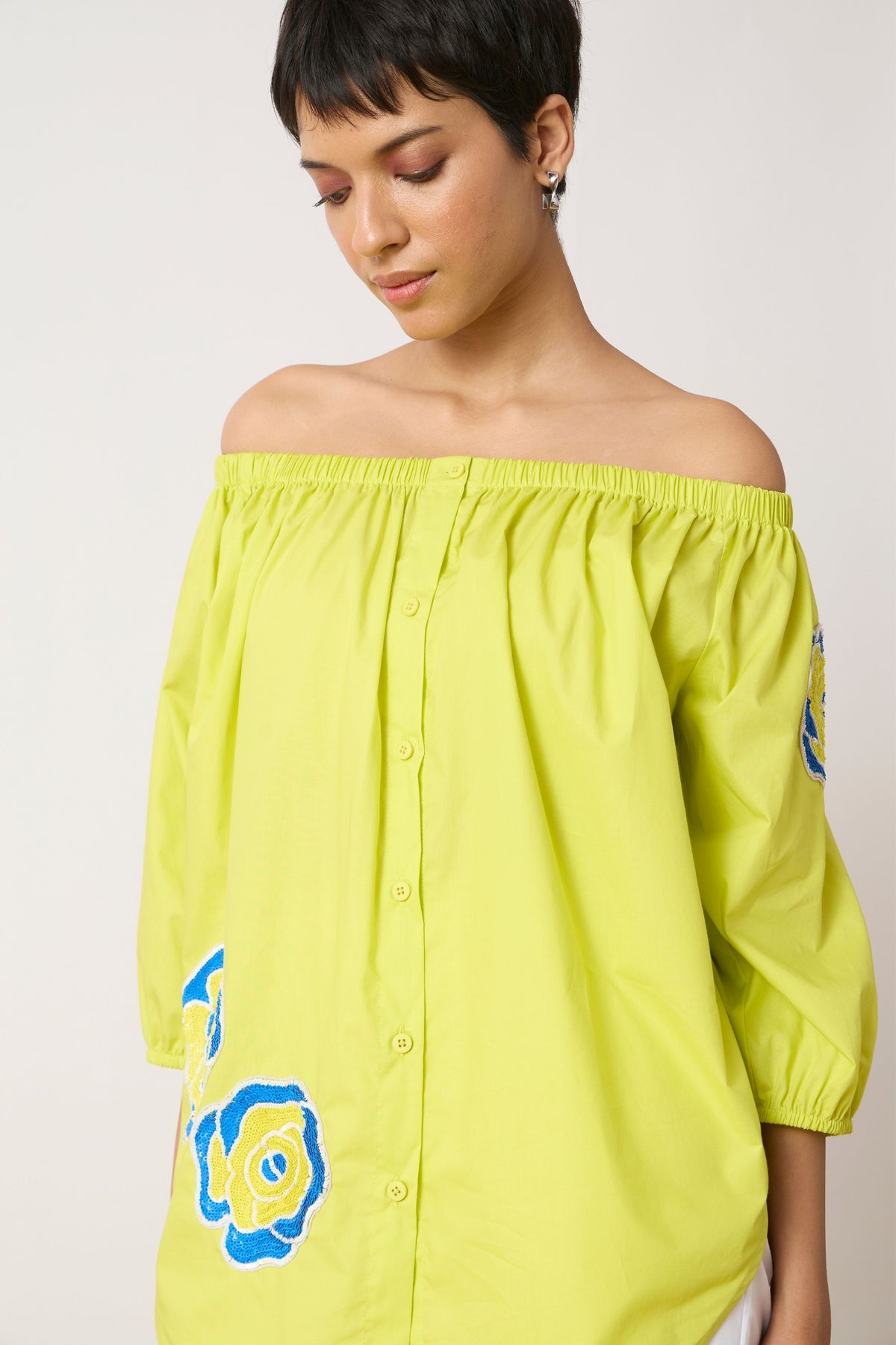 Phoebe Applique Sulphur Lime Shirt