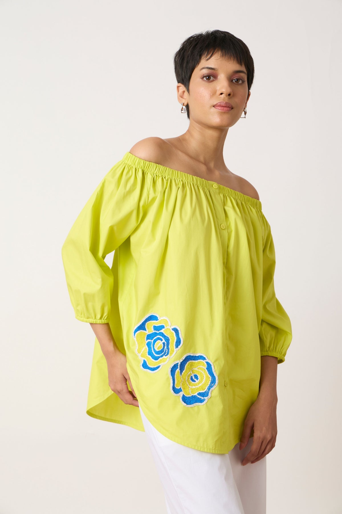 Phoebe Applique Sulphur Lime Shirt