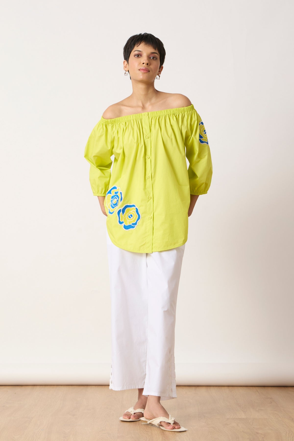 Phoebe Applique Sulphur Lime Shirt