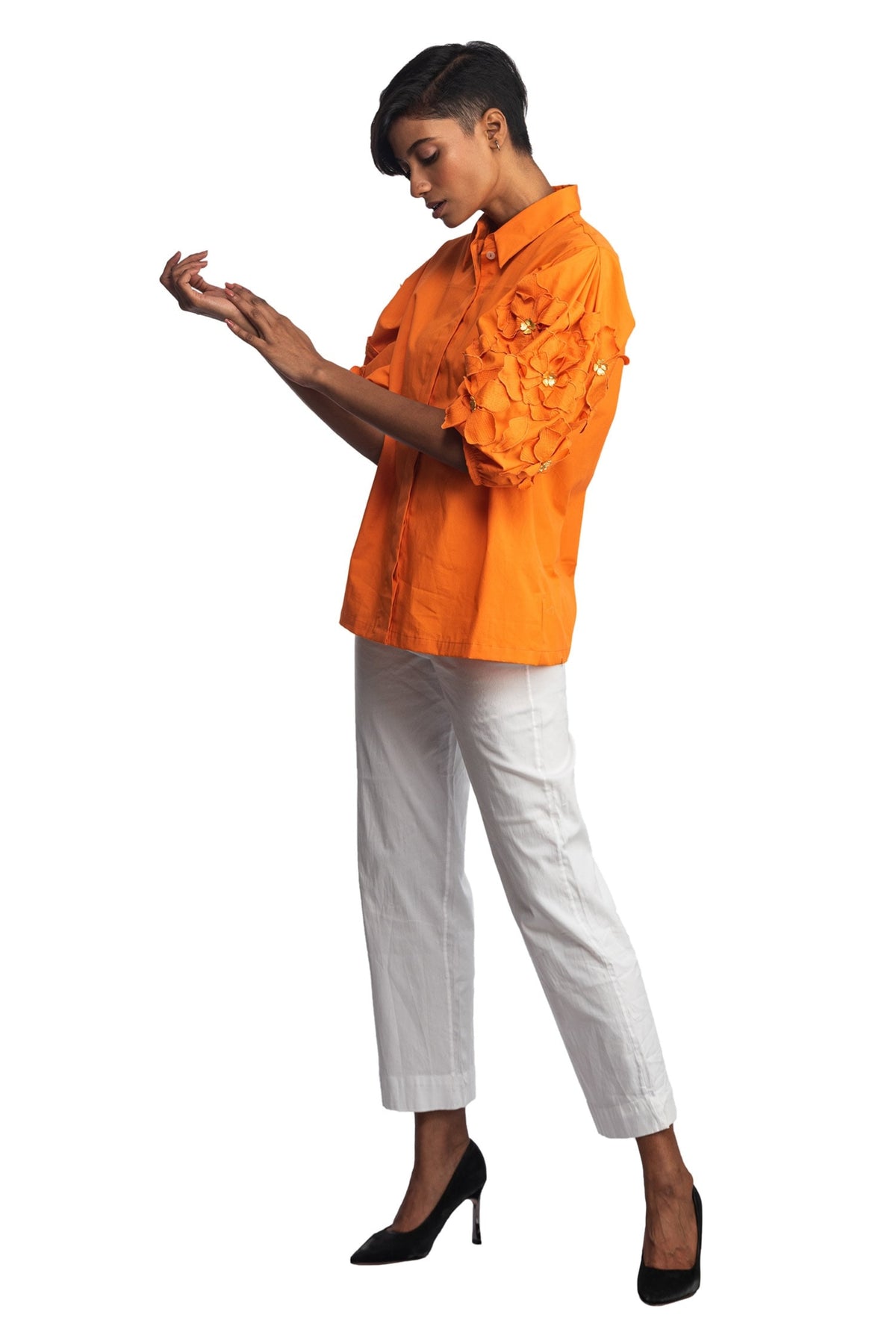 Orange botanical balloon shirt