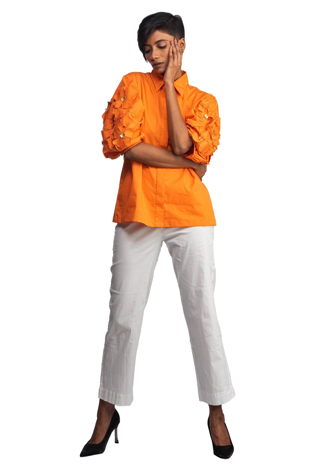 Orange botanical balloon shirt