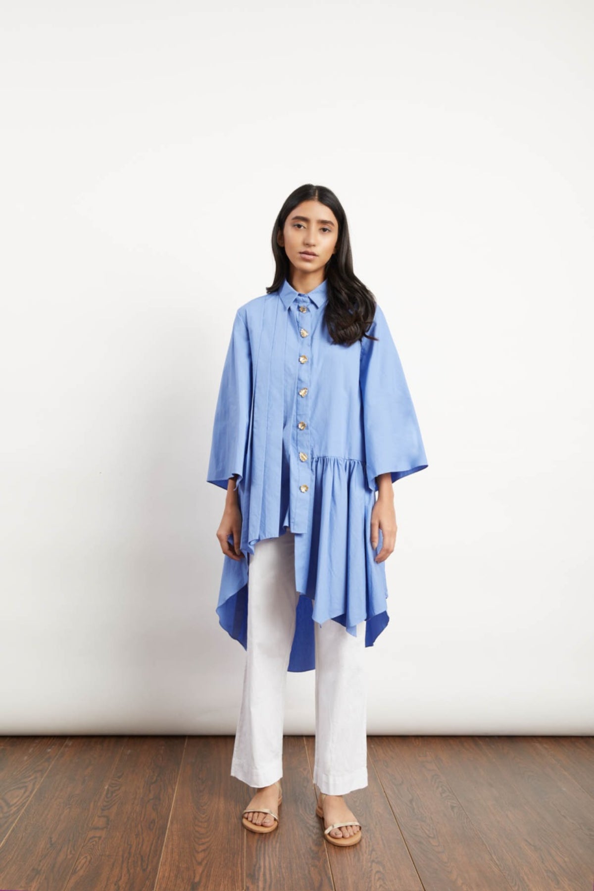 Blue parijat pleat shirt