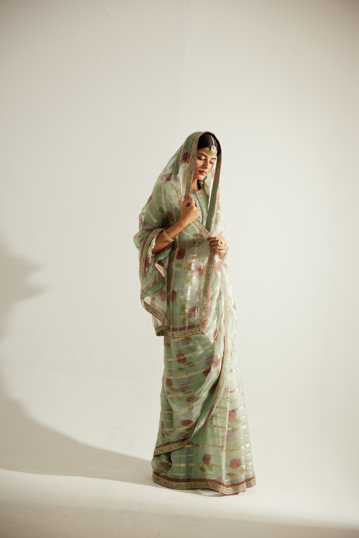 Smoke Green Saree Set