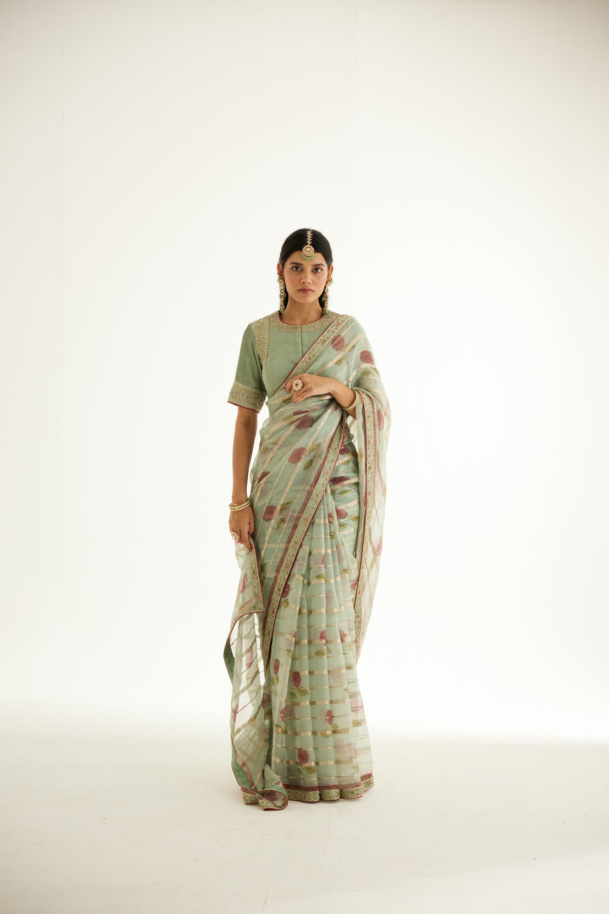 Smoke Green Saree Set