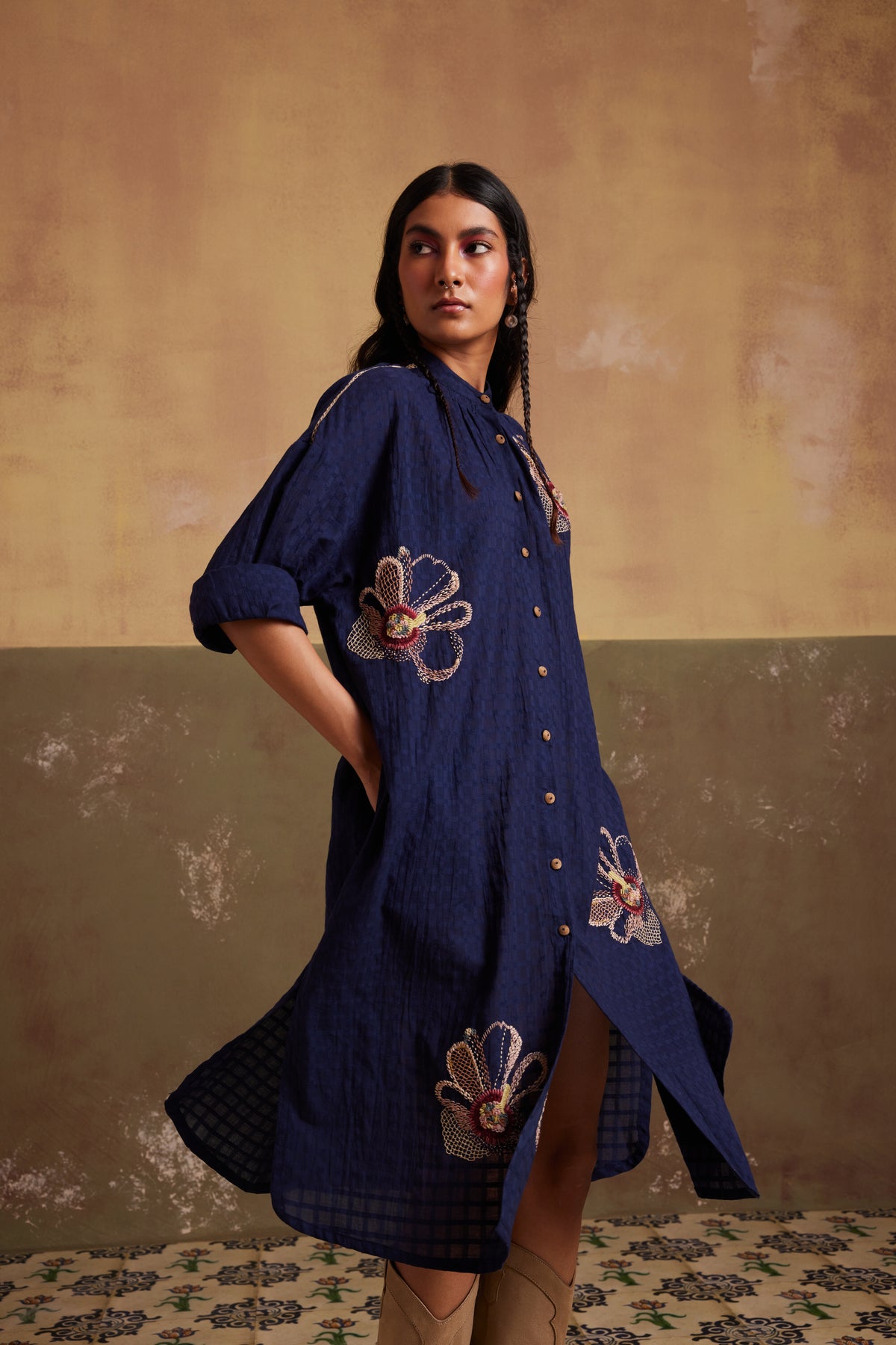 Indigo Kaftan Shirt Dress