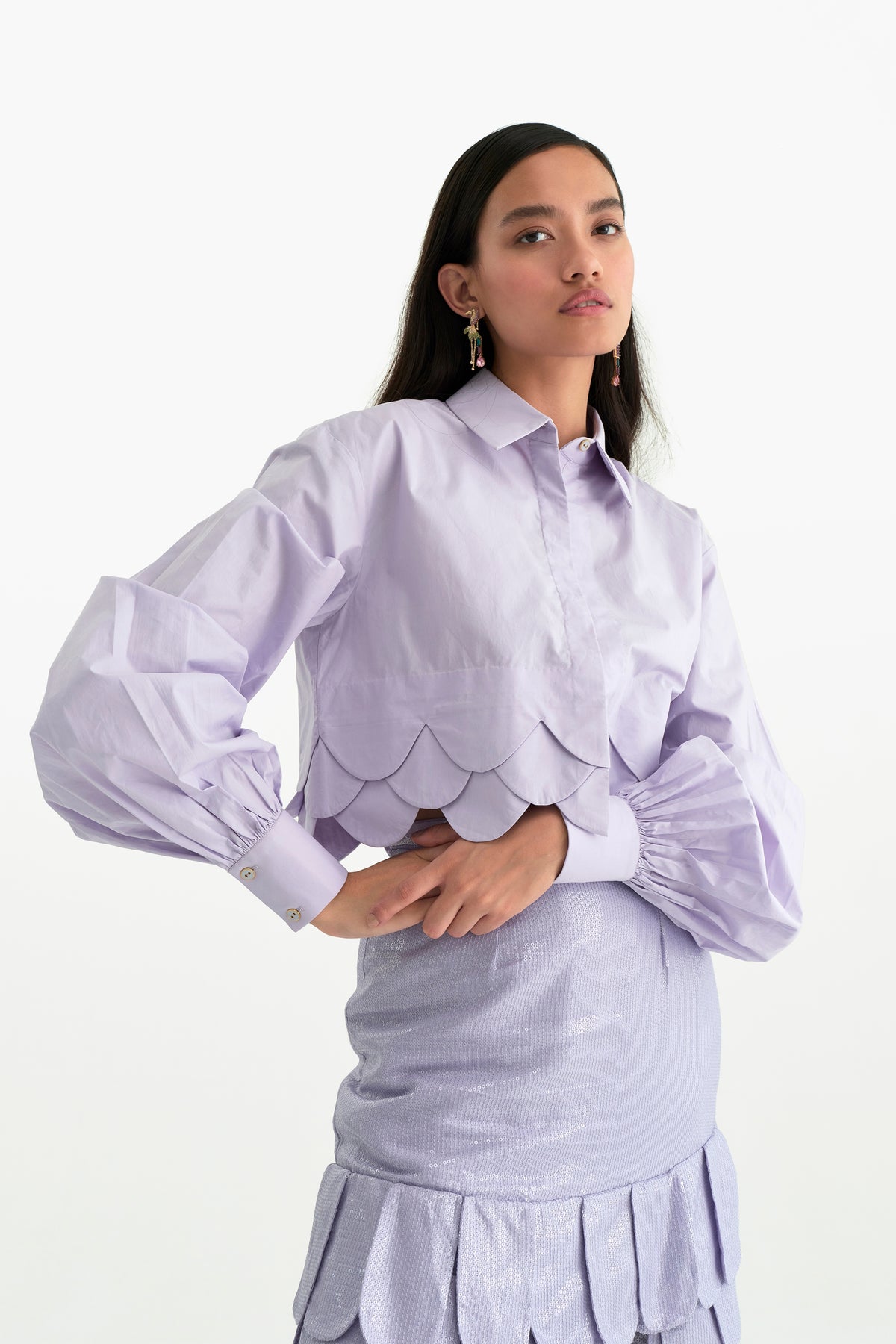 Lavender Scalloped Crop Shirt