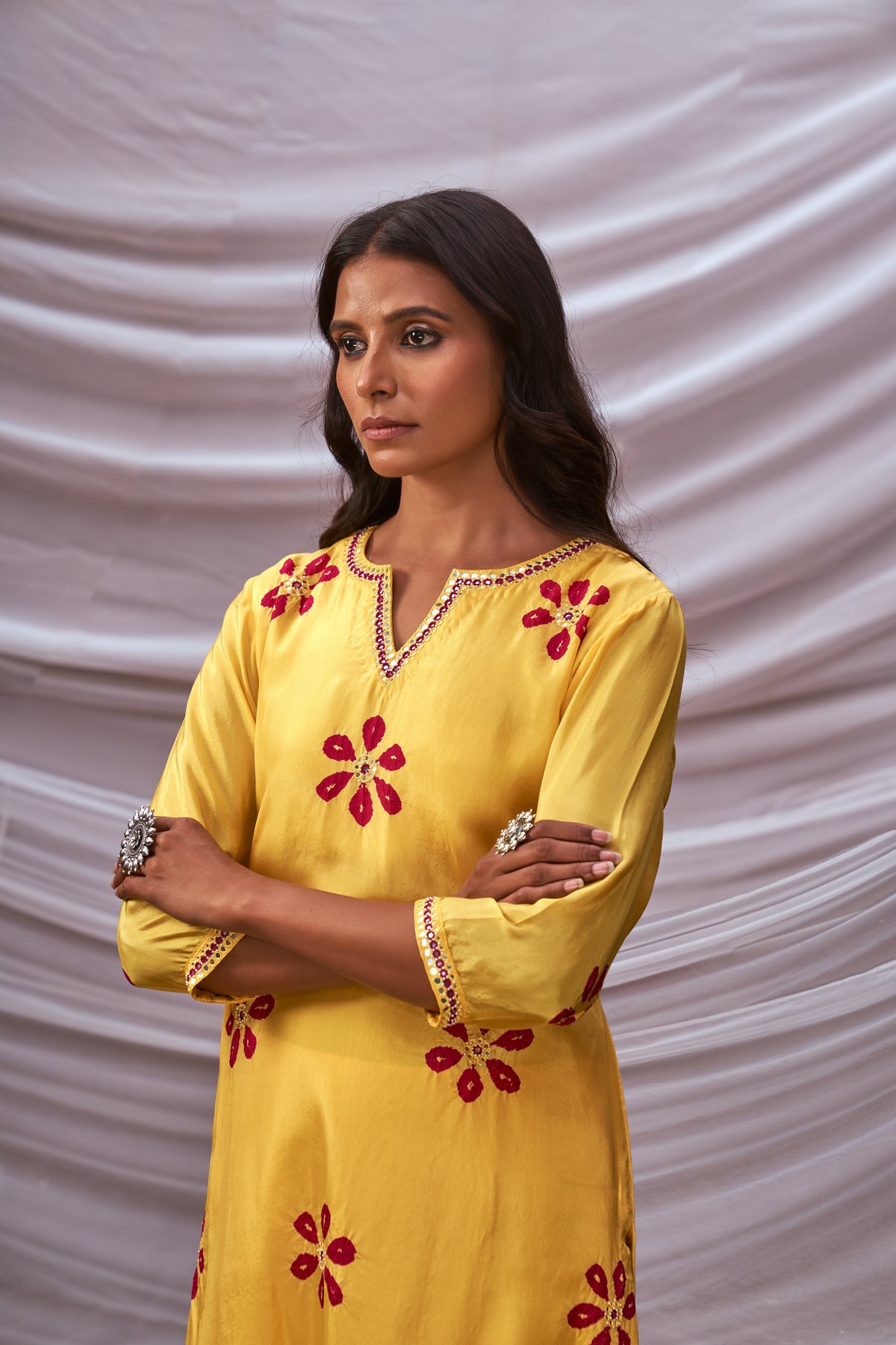 Yellow bandhani kurta set