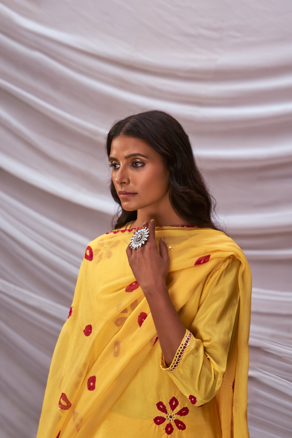 Yellow bandhani kurta set