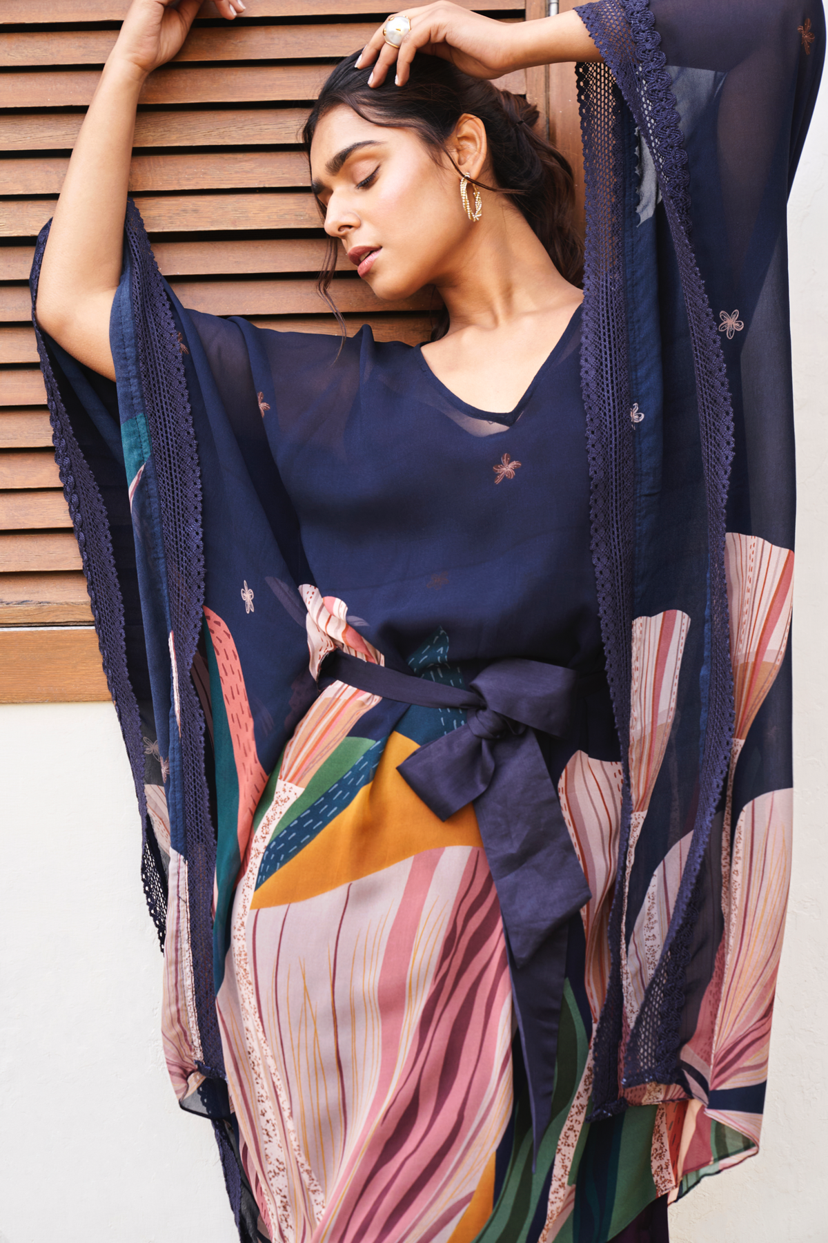 Midnight Blue Abstract Garden Kaftan