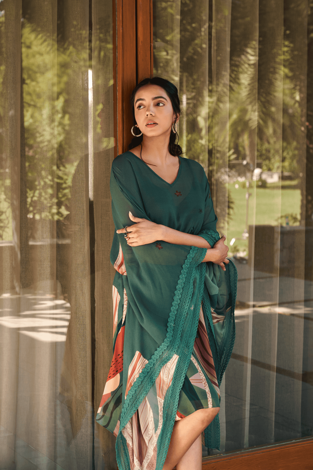 Sage Green Abstract Garden Kaftan