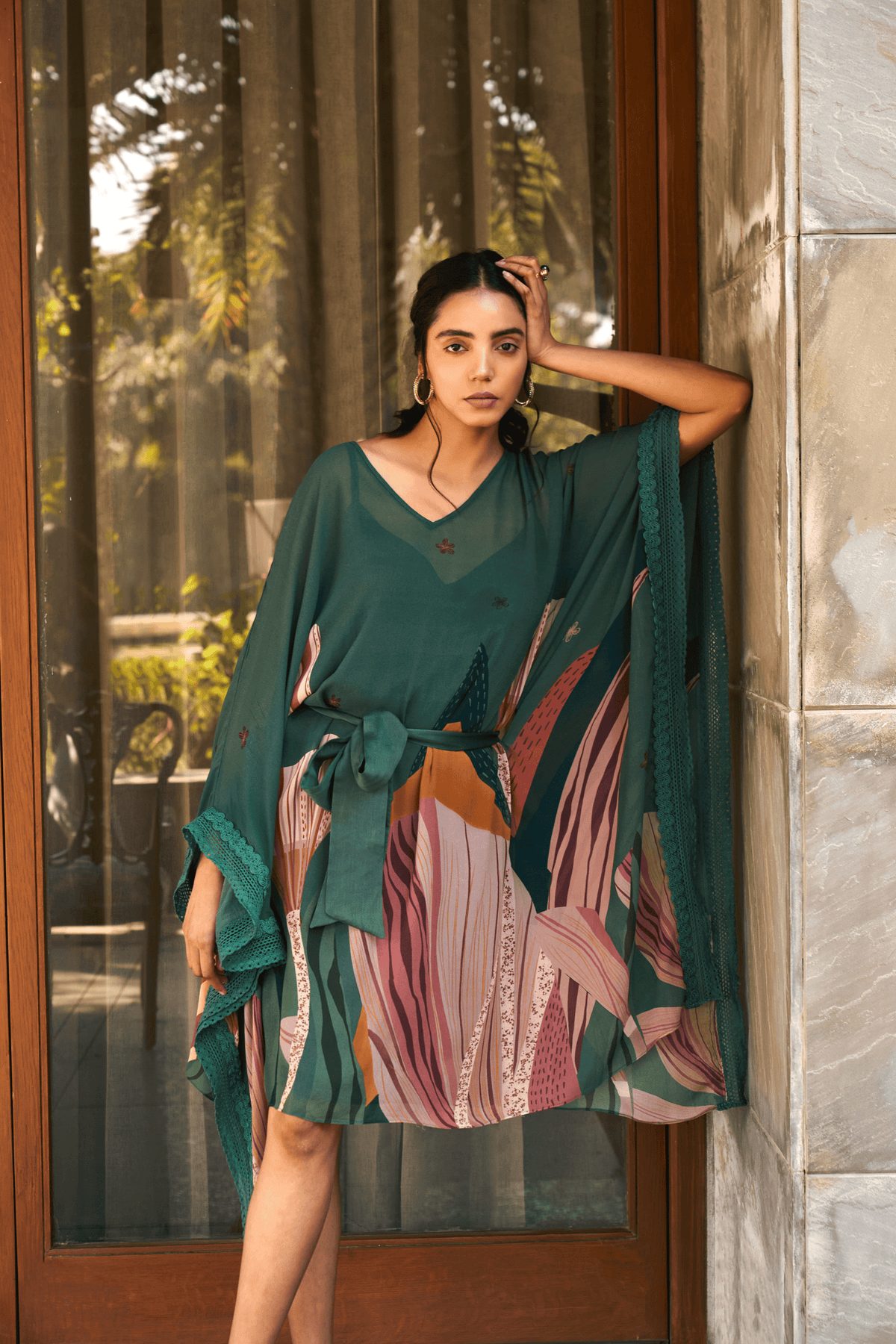 Sage Green Abstract Garden Kaftan