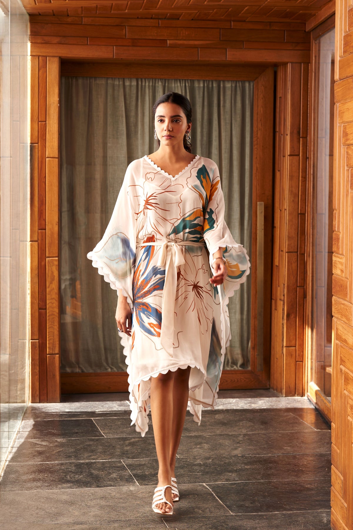 Summer Flower Ivory Short Kaftan