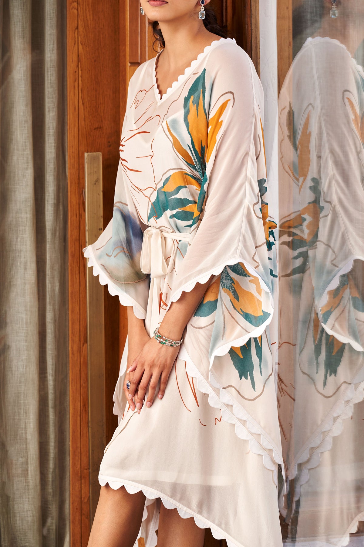 Summer Flower Ivory Short Kaftan