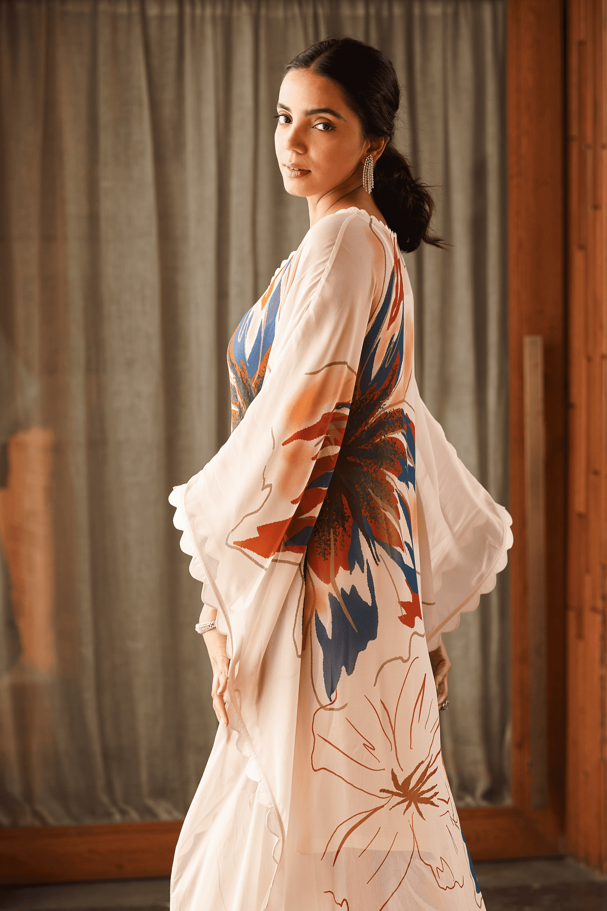 Summer Flower Ivory Long Kaftan