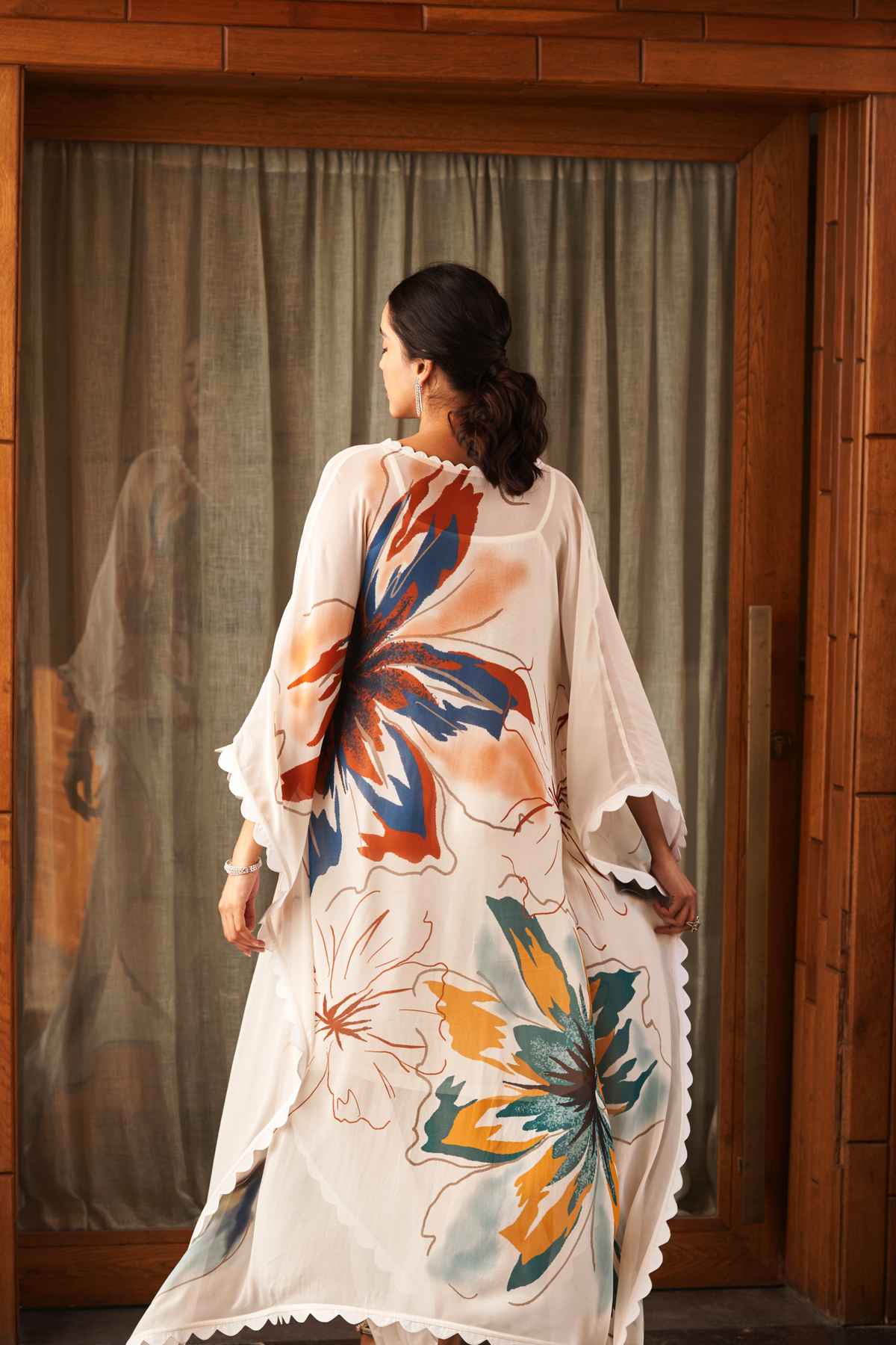 Summer Flower Ivory Long Kaftan